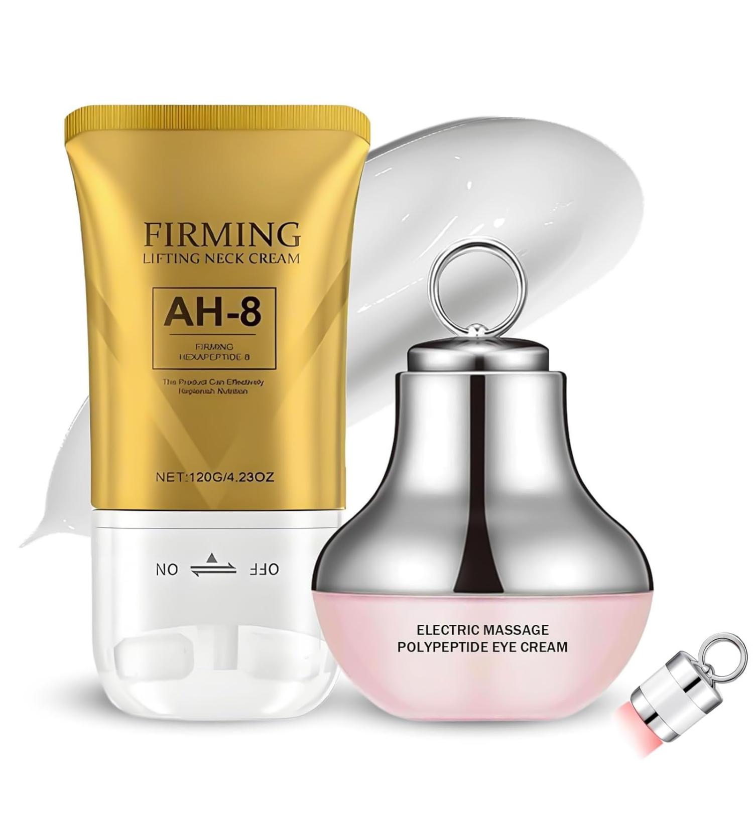 AH-8 Firming Neck Cream & Electric Massage Eye Cream Suit Neck and Eye Tightening & Rejuvenating Set Firming Smooth Fine Lines Reduce Wrinkles & Deep Moisturizing Skincare Day & Night Use(120g+50g) - Buy Online on GoSupps.com