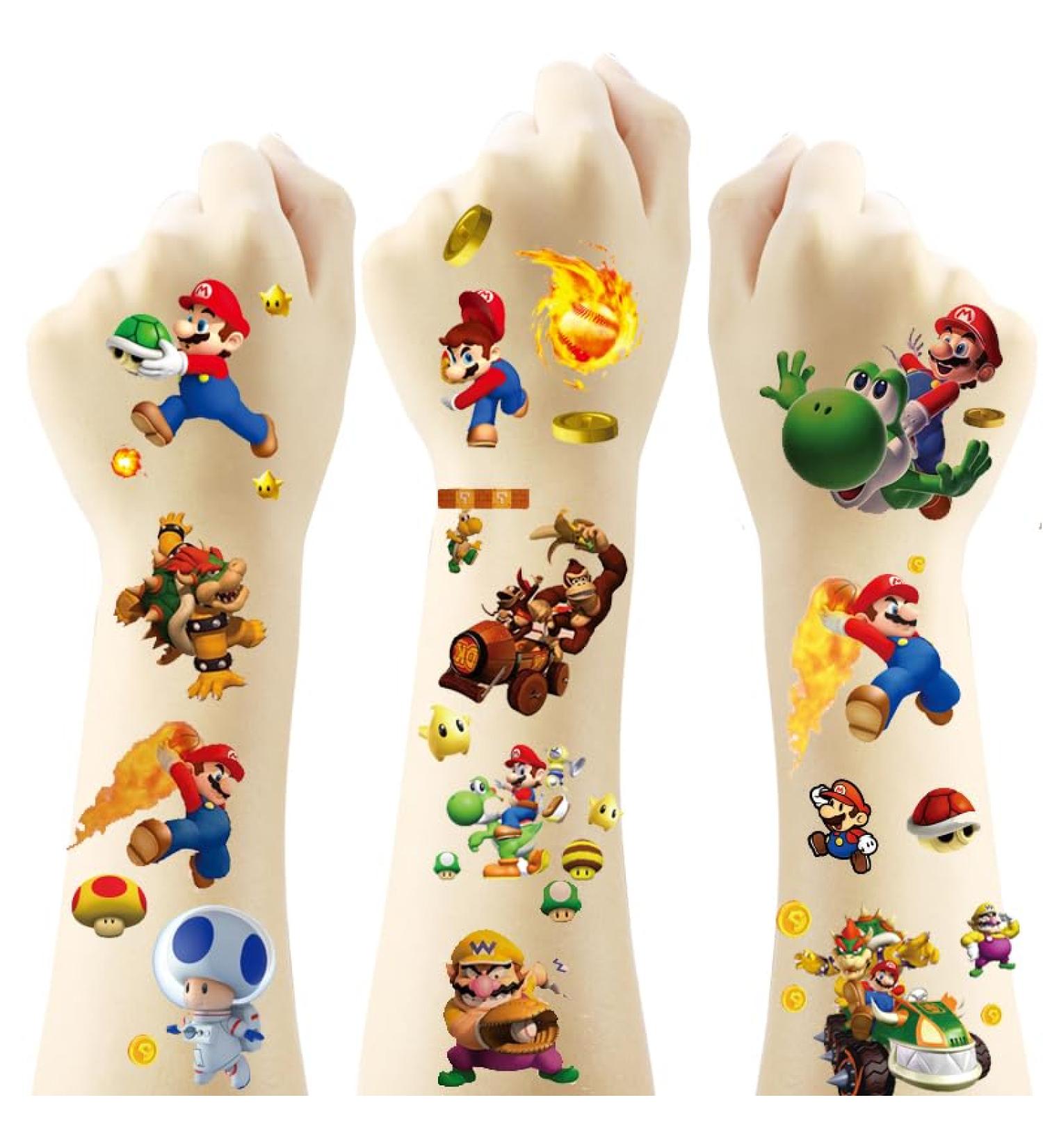 8 Sheets Mario Temporary Tattoos Stickers - Kids Waterproof Tattoo Stickers for Mario Theme Birthday Party Favors - Buy Online on GoSupps.com
