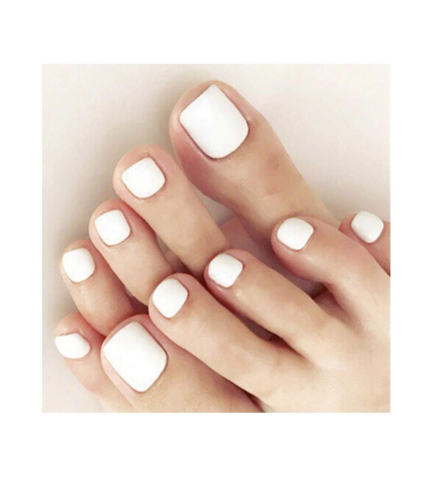 White Glossy Acrylic Fake Toenails - Short Square Full Cover False Nails (24Pcs) - Buy Online on GoSupps.com