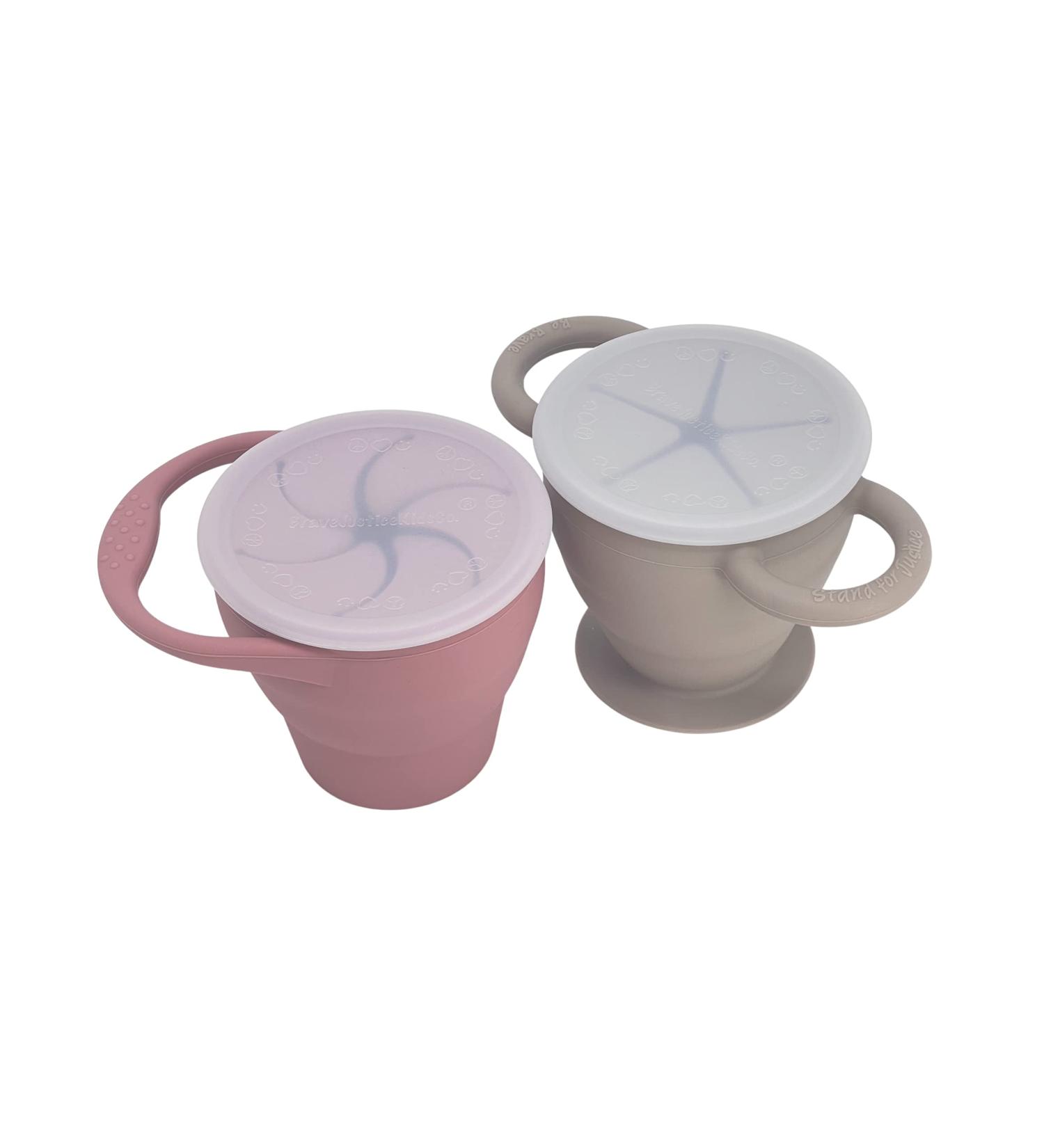 BraveJusticeKidsCo. Silicone Collapsible Toddler Snack Cup | 2-Pack Snack Attack I&II Baby Snack Cup | Dusty Rose and Fog - Buy Online on GoSupps.com