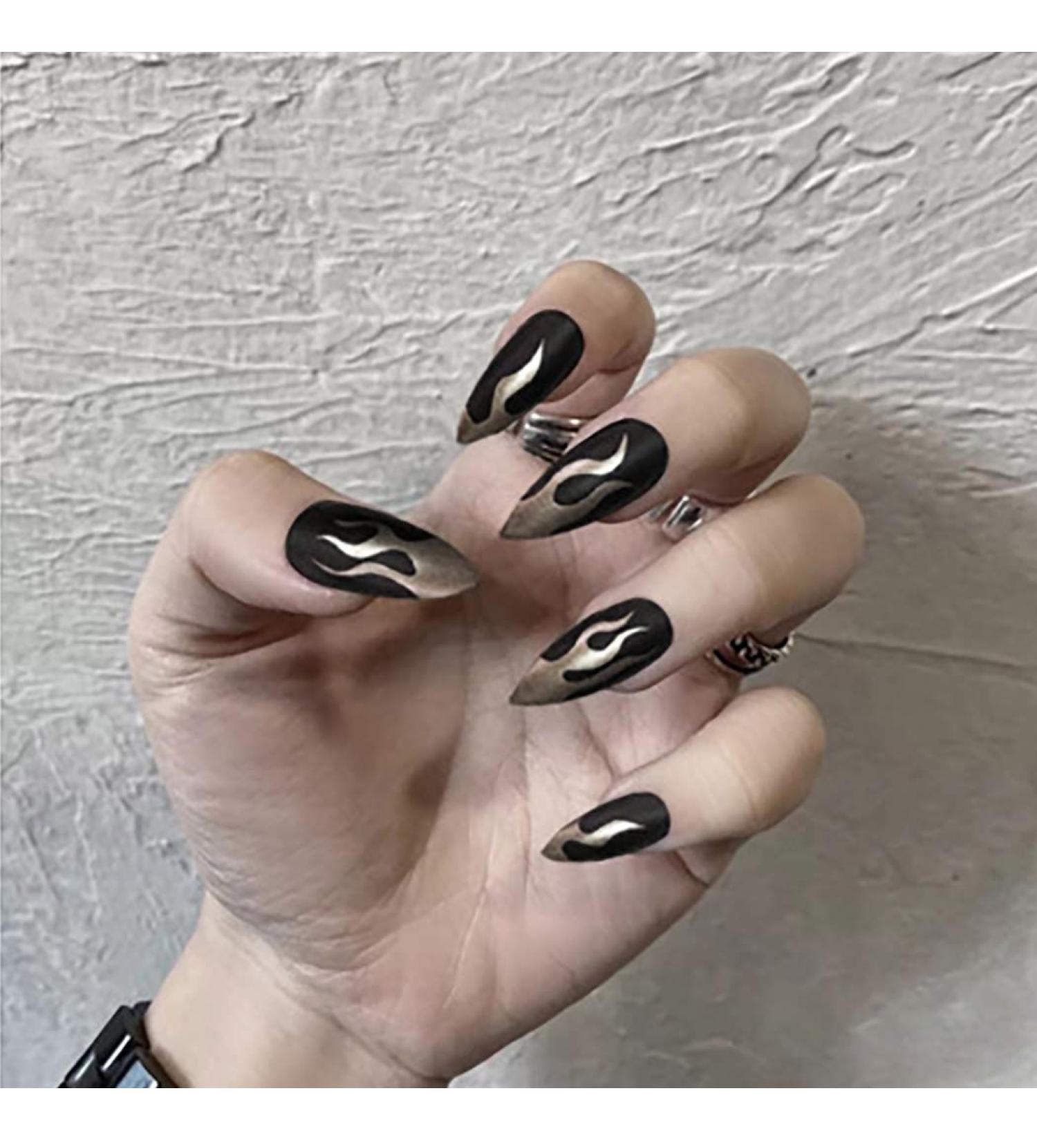 Sethexy Matt Long Black Stiletto Nail Tips - 24pc Acrylic False Fingernails for Women & Girls - Complete Salon Art Design - Buy Online on GoSupps.com