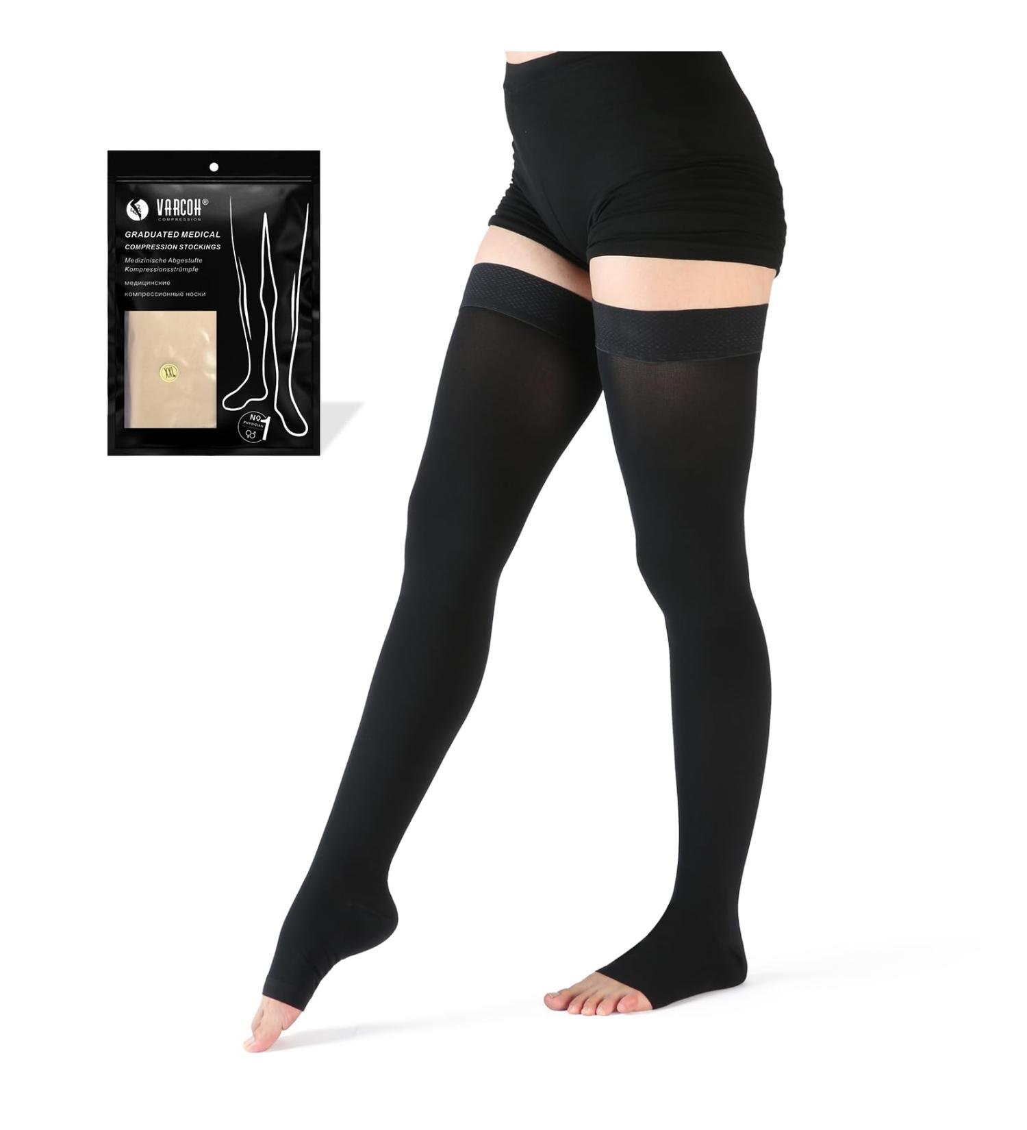 VARCOH Plus Size Compression Socks for Women - Thigh High Open Toe 20-30 mmHg for DVT Pregnancy Varicose Veins & Edema - XX-Large Black - Buy Online on GoSupps.com