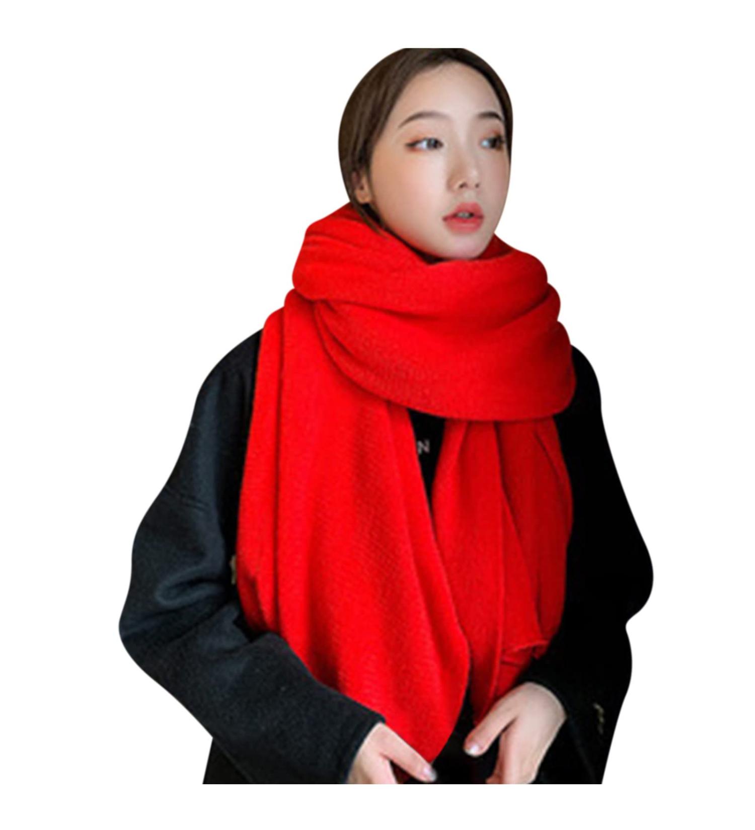 Winter Scarf Women | Black Knitted Scarf with Wool Flowers & Buttons | Triangular Hooded Scarf - One Size Red - Buy Online on GoSupps.com