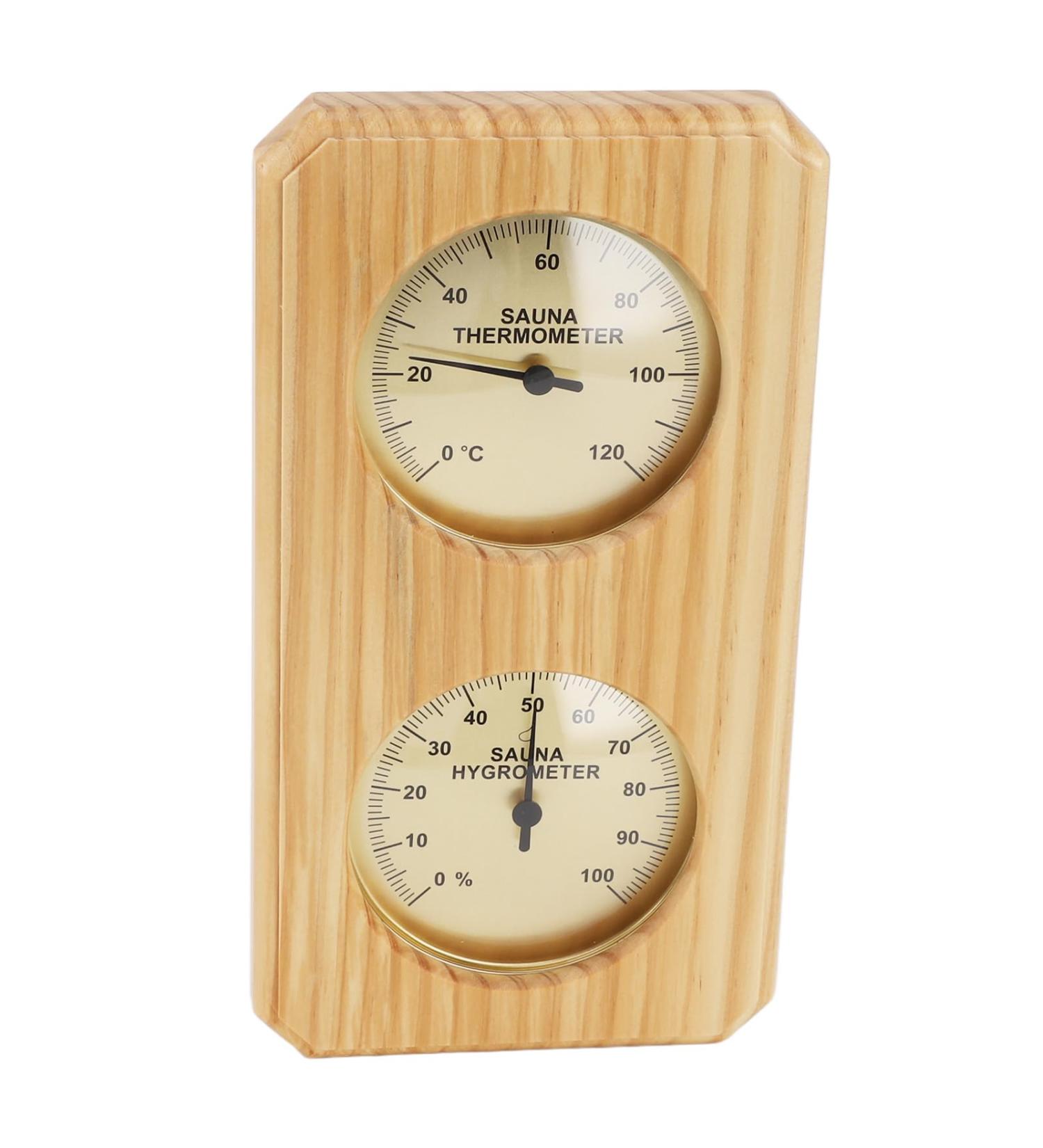 Premium 2 in 1 Sauna Thermometer Hygrometer - Gold Plate Wood & Copper Design for Indoor Use | International Shipping - Buy Online on GoSupps.com