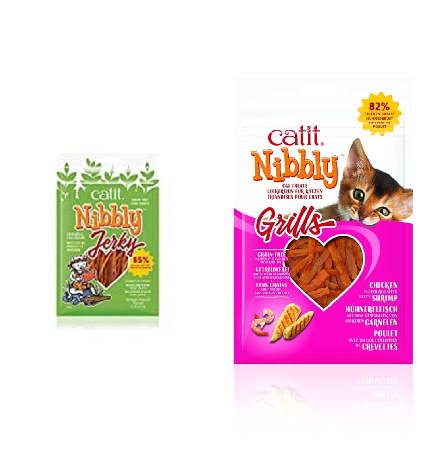 Catit Nibbly Jerky Chicken and Fish Recipe (1 oz) + Catit Nibbly Grills Chicken and Shrimp Recipe (1 oz) Chicken and Fish + Chicken and Shrimp - Buy Online on GoSupps.com
