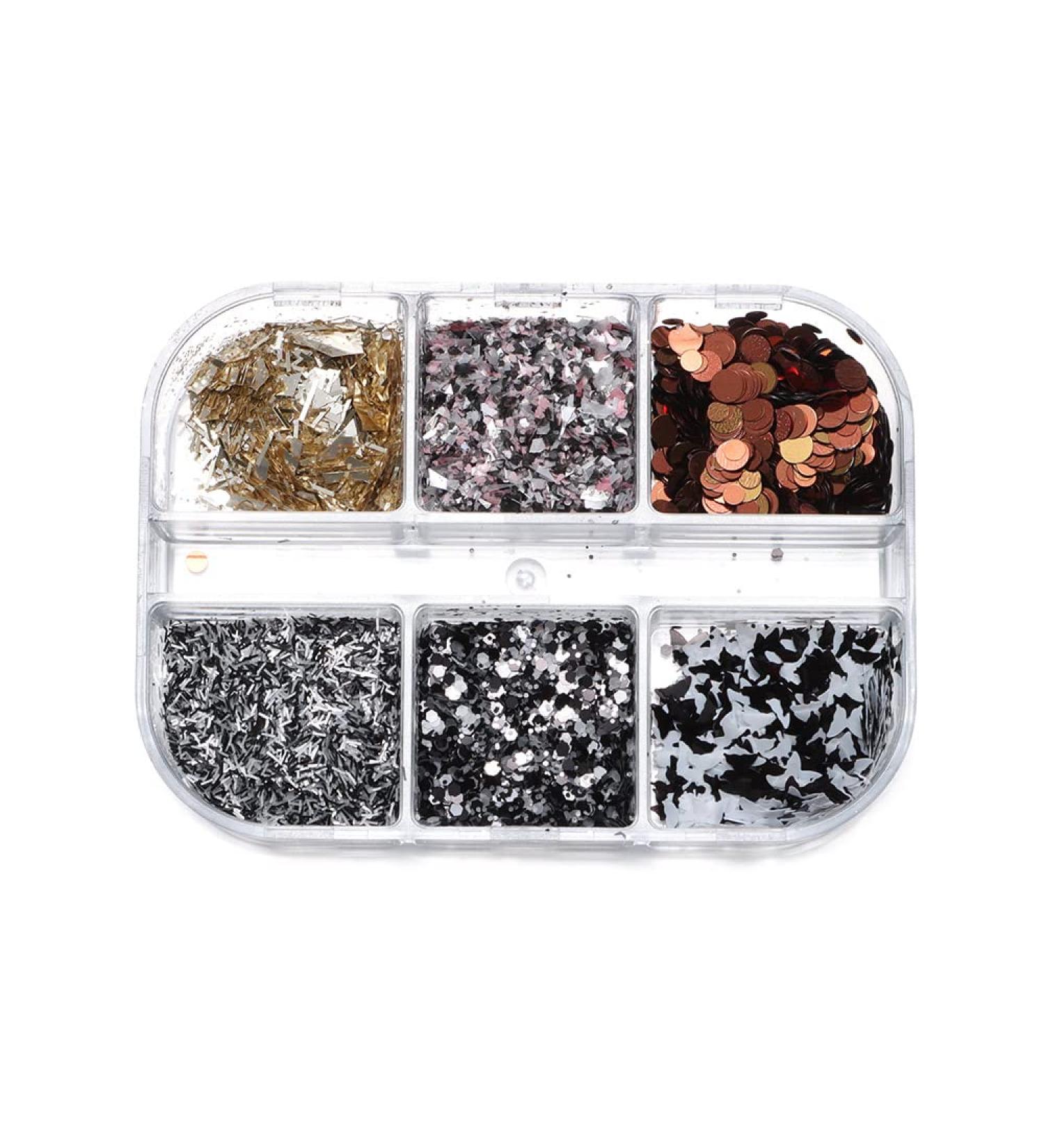Manicure Hexagon Butterfly-shape Irregular Spangles Colorful Black White Nails Sequins Glitter Flakes(01) - Buy Online on GoSupps.com