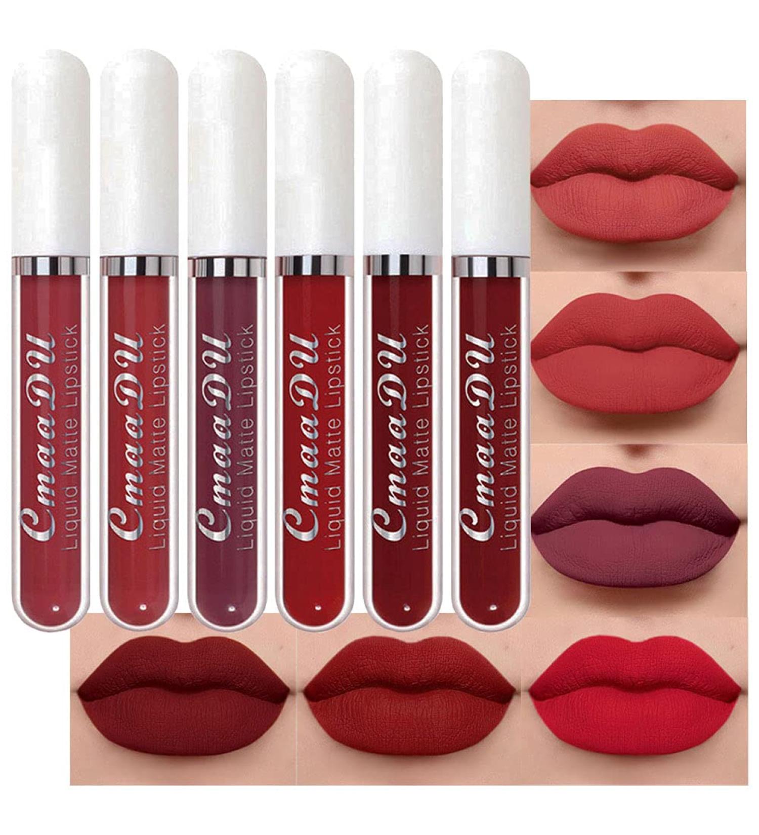 6Pcs Matte Liquid Lipstick Set for Women | Long Lasting Waterproof 24 Hour Matte Lipstick | Deep Red Lip Stain | Pack of 6 - Buy Online on GoSupps.com