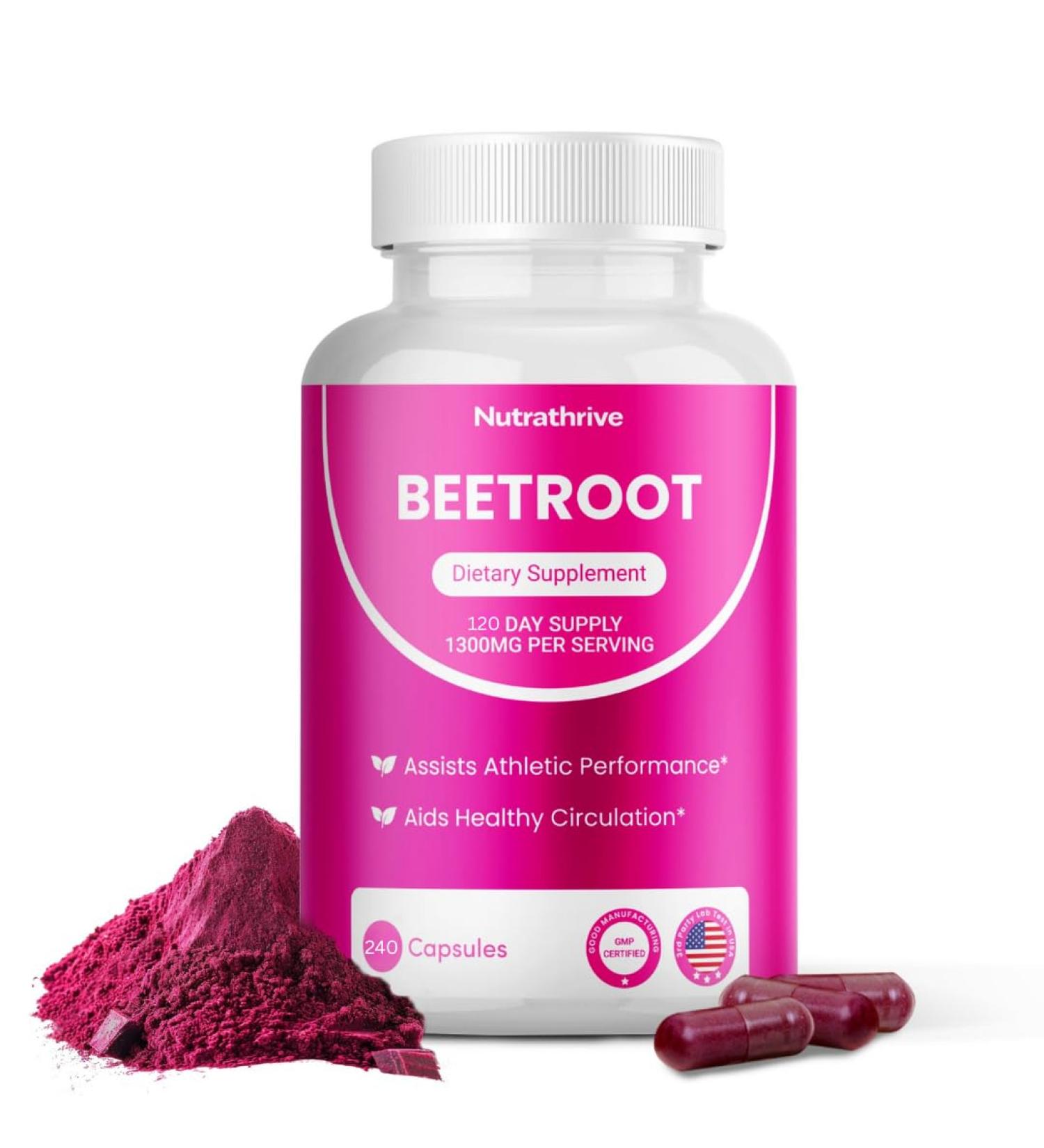 Nutrathrive Organic Beet Root Capsules 1300mg Beetroot Powder per Serving Circulation & Stamina Support Non-GMO Vegan Gluten-Free Veggie Caps Made in USA (240 Count Unflavored) - Buy Online on GoSupps.com