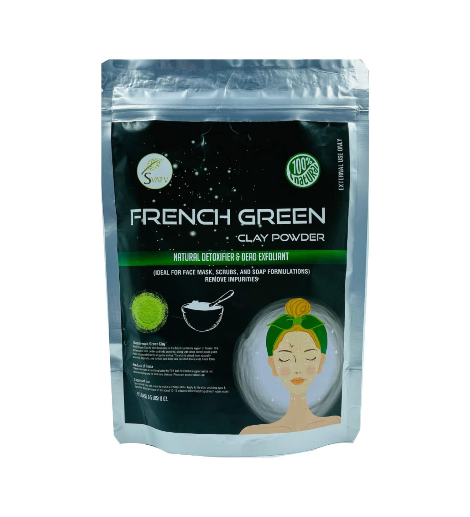 SVATV Herbal French Green & Rose Clay Powder - Hydrating Face Mask for Men & Women 8oz - Buy Online on GoSupps.com
