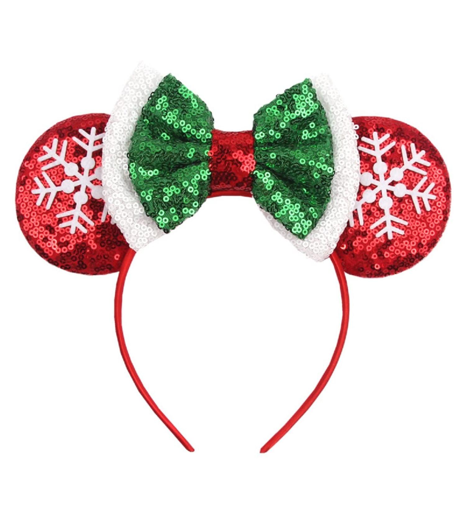 LSHDXD Christmas Mouse Ears Bow Headband Hair Hoop for Women Girls  Glitter Snowflake Hair bands Hair Accessories Headdress for Christmas Decorations Party Supplies Hot Pink Princess Dress Up red Medium