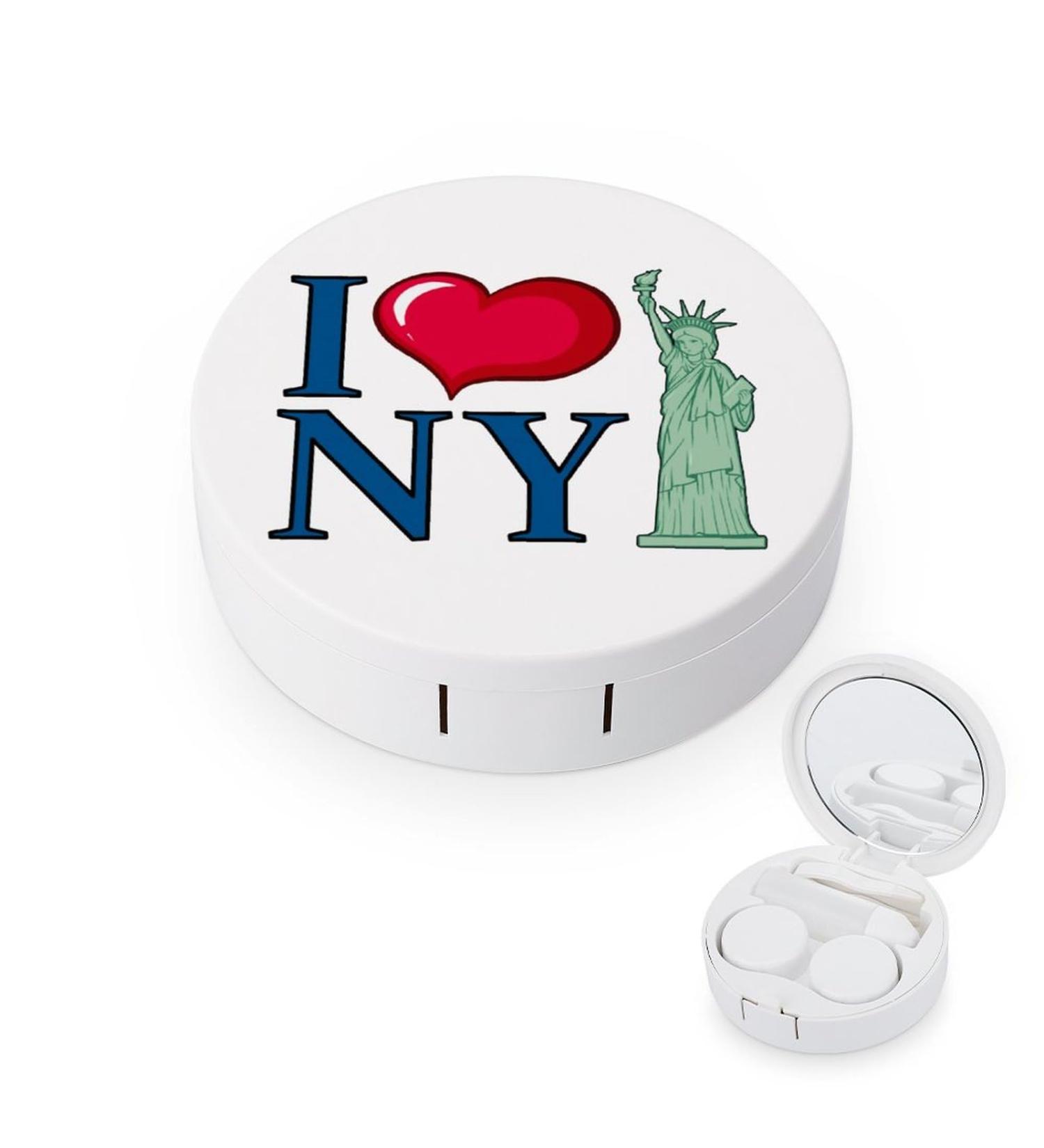 I Love New York City Cute Contact Lens Case - Portable Round Storage Box with Mirror for Travel & Daily Use - Buy Online on GoSupps.com