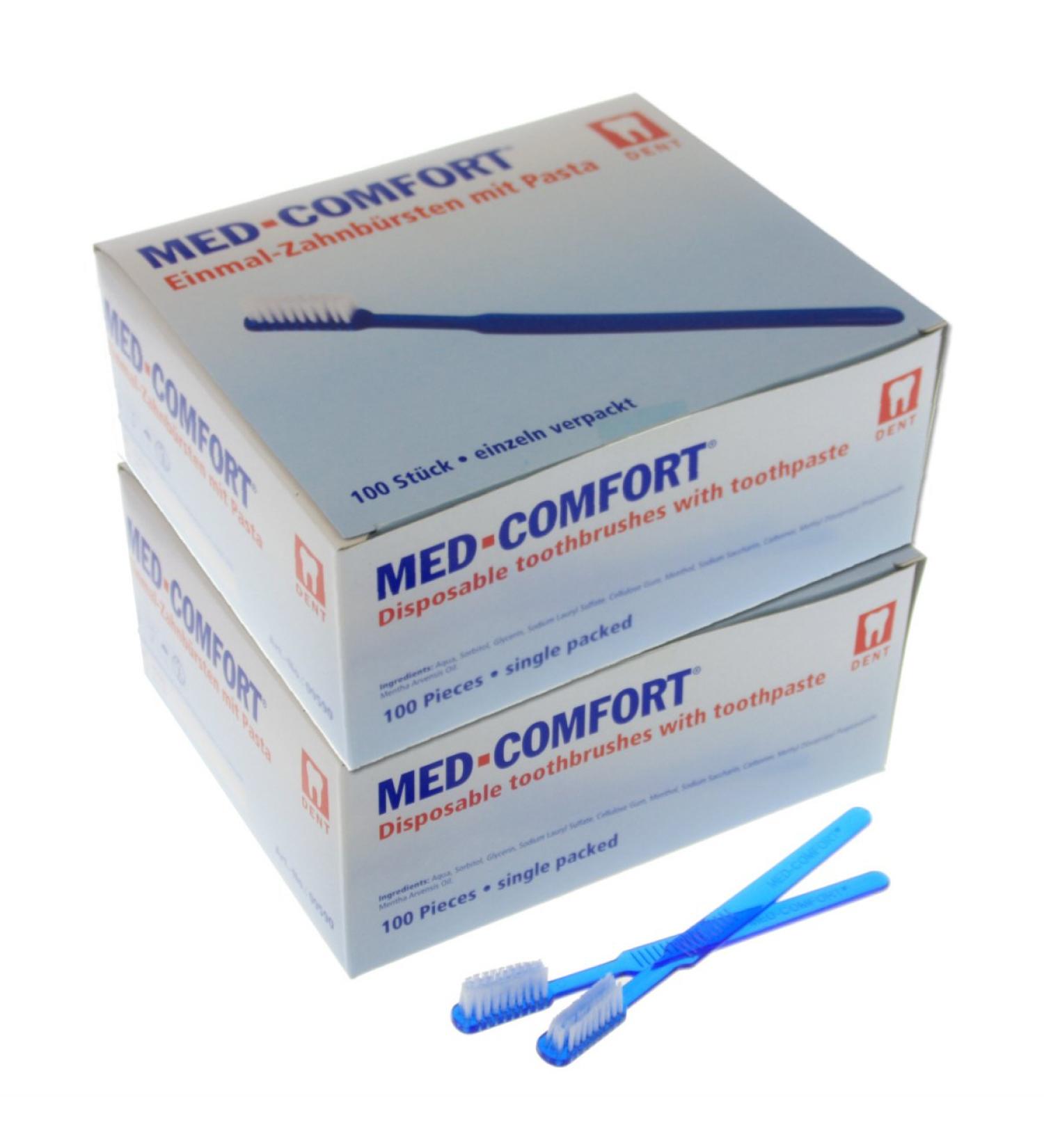 Disposable toothbrushes Med-Comfort 2 x 100 pieces blue