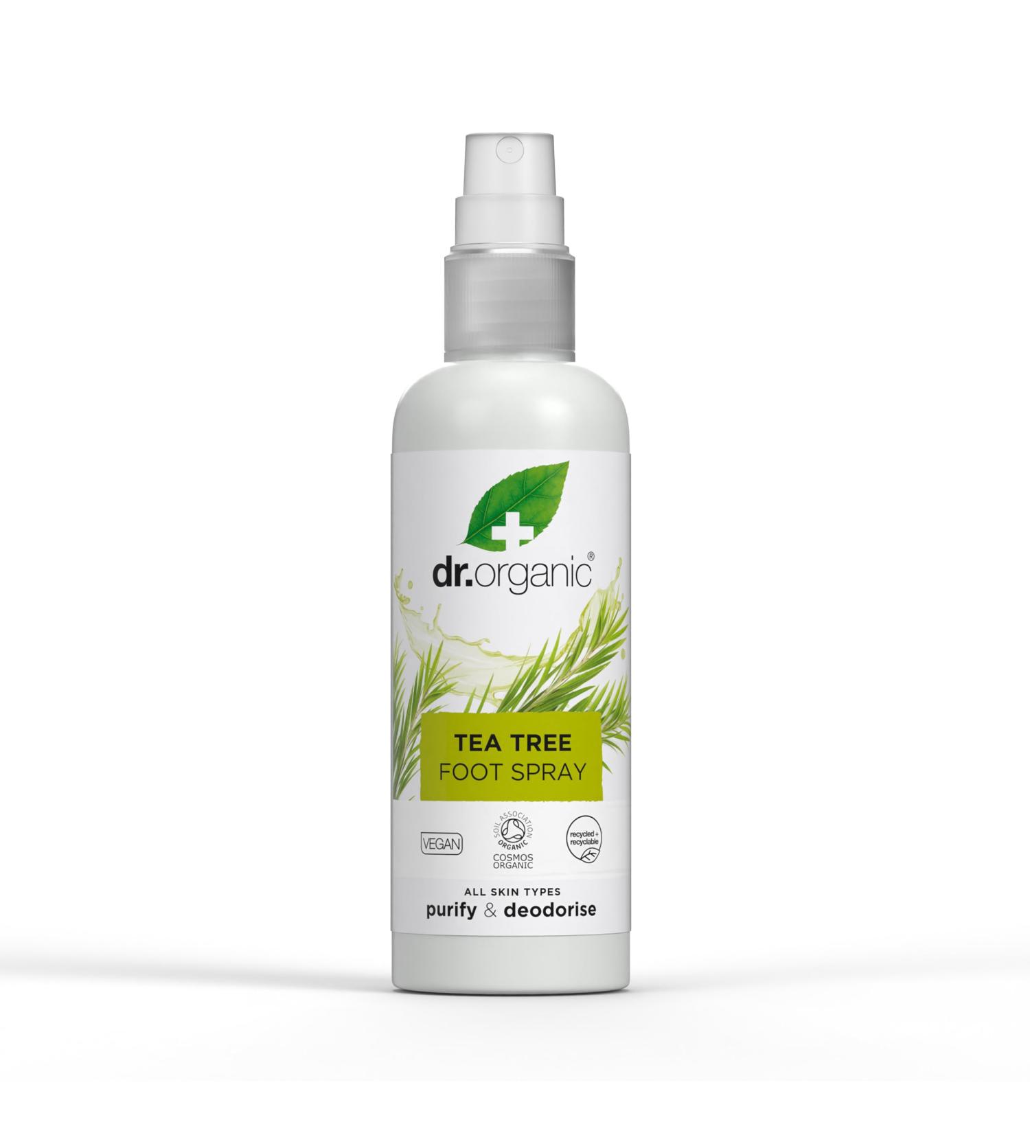 Dr Organic Tea Tree Foot Spray Deodorising Purifying Quick Drying Aluminium Free with Natural Peppermint Oil Vegan Cruelty-Free Paraben & SLS Free Certified Organic 100ml - Buy Online on GoSupps.com
