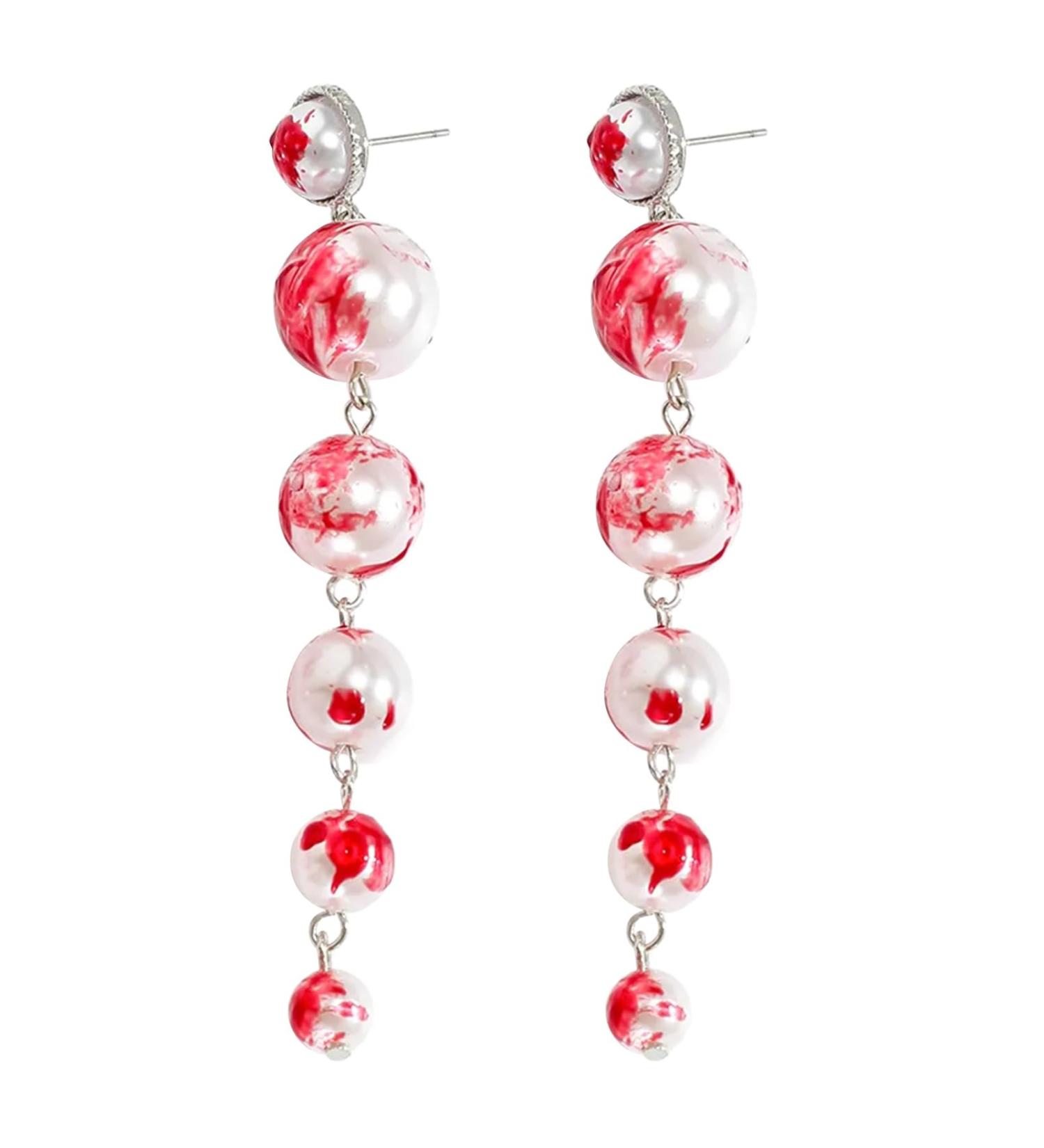 Feylie Halloween Blood Stained Pearl Earrings | Long Tassel Drops | Imitation Barrels Quasten Jewelry for Women & Girls - Buy Online on GoSupps.com