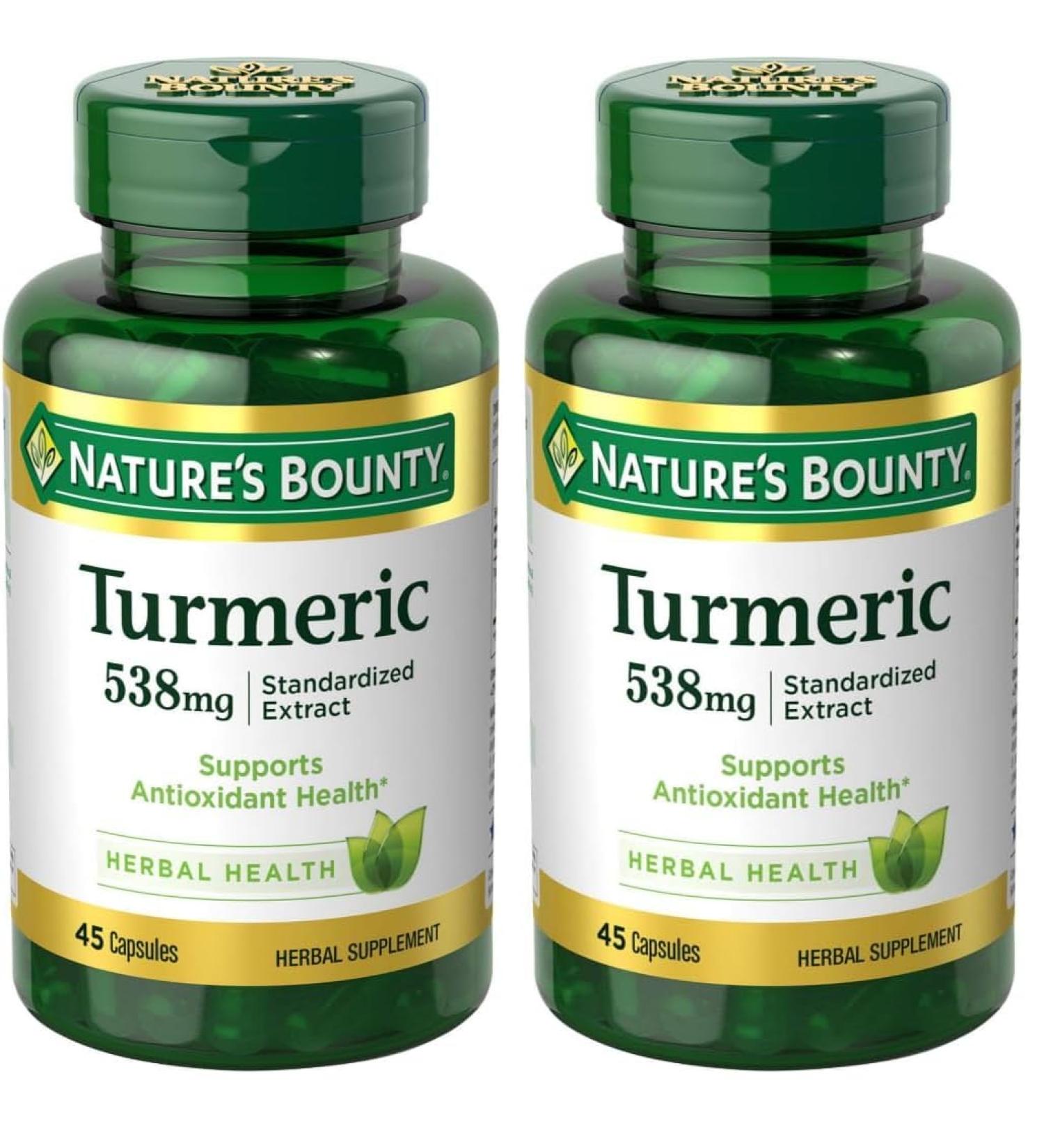 Nature's Bounty Turmeric Pills and Herbal Health Supplement Supports Antioxidant Health 538mg 45 Capsules (Pack of 2) - Buy Online on GoSupps.com