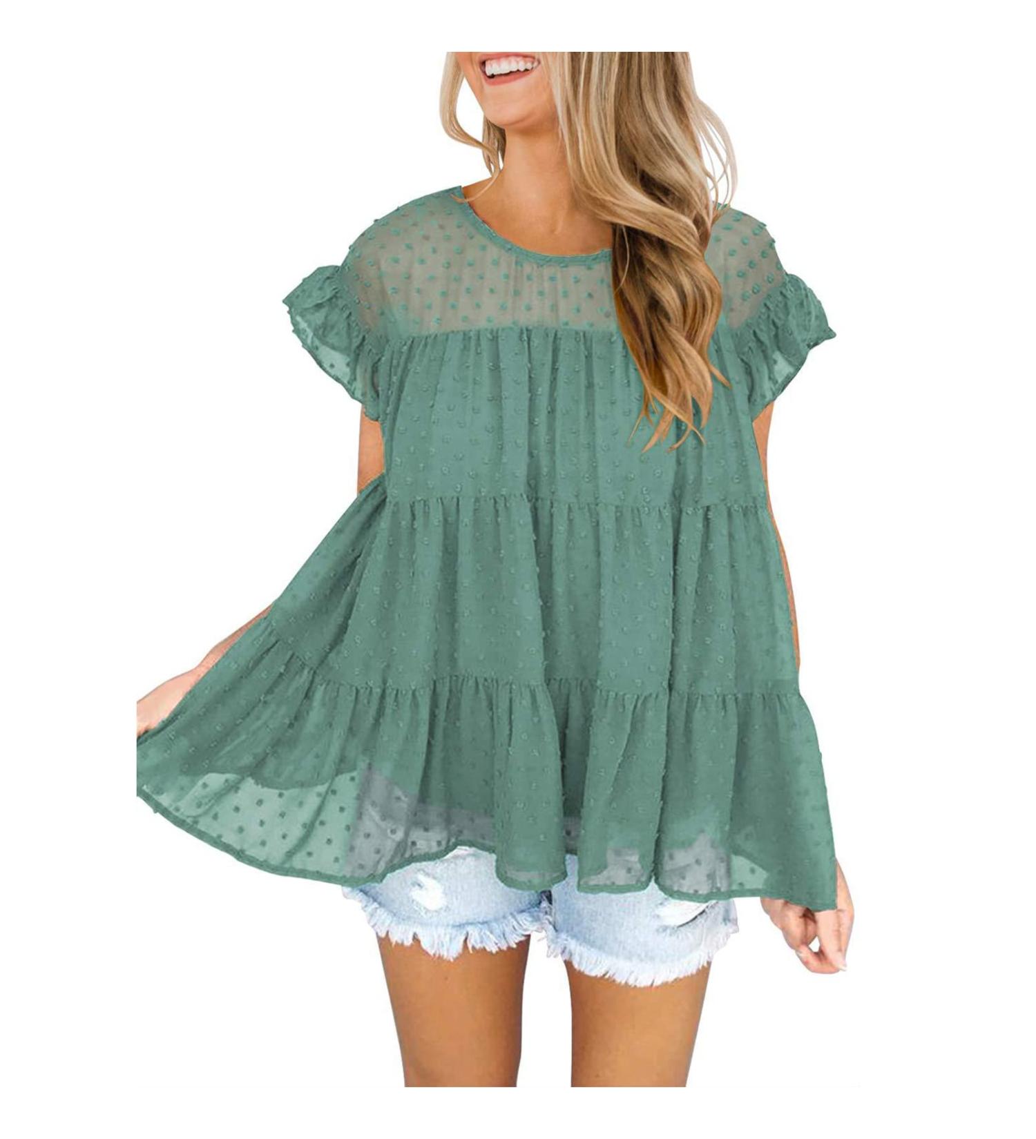 Women Summer Top Women Top Round Neck Loose for Party (XXL) Green - Buy Online on GoSupps.com