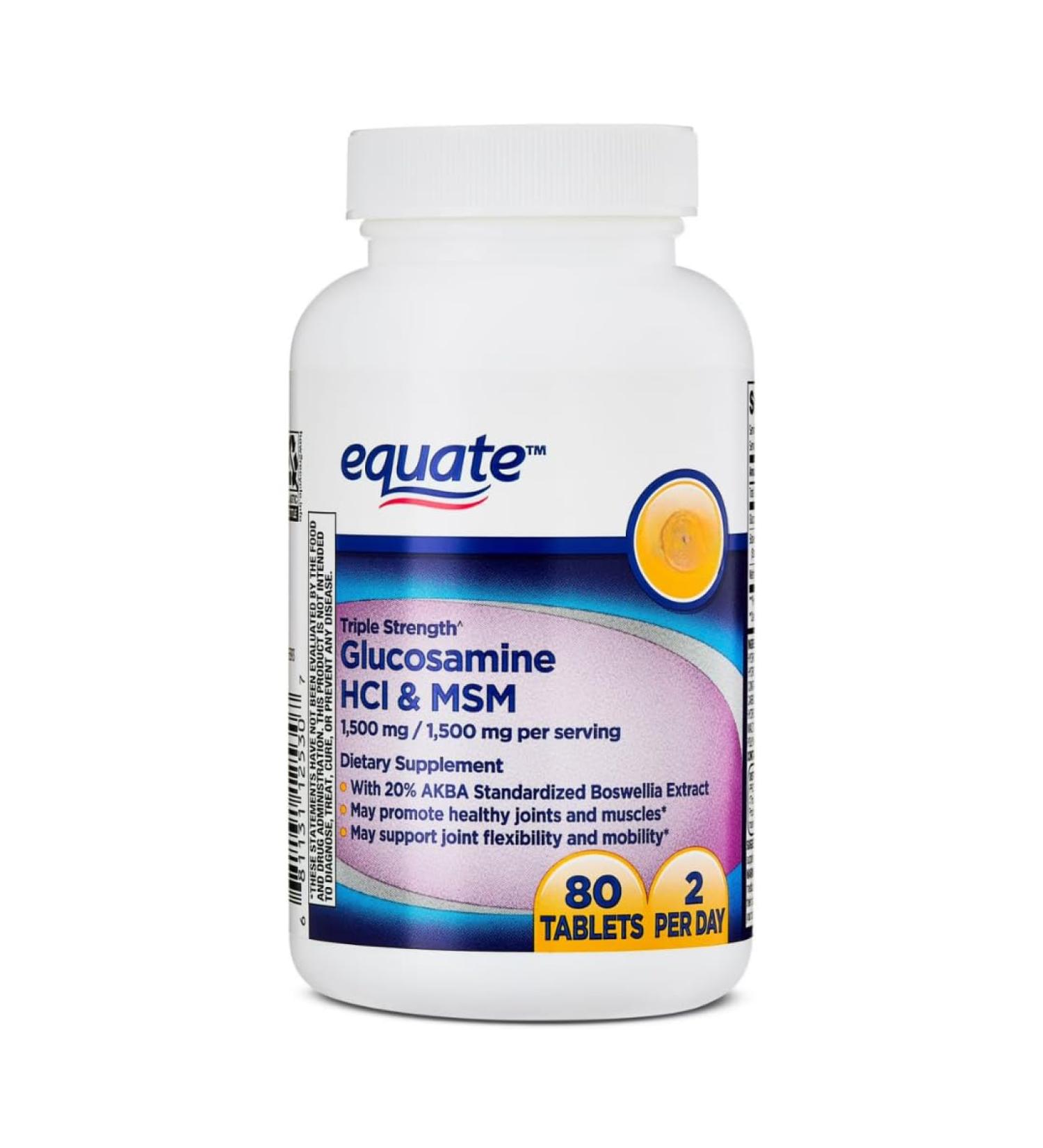 AGILIPET Equate Triple Strength Glucosamine HCI 1500mg + MSM 1500mg + Boswellia Extract Tablets 80 Count Sticker - Buy Online on GoSupps.com