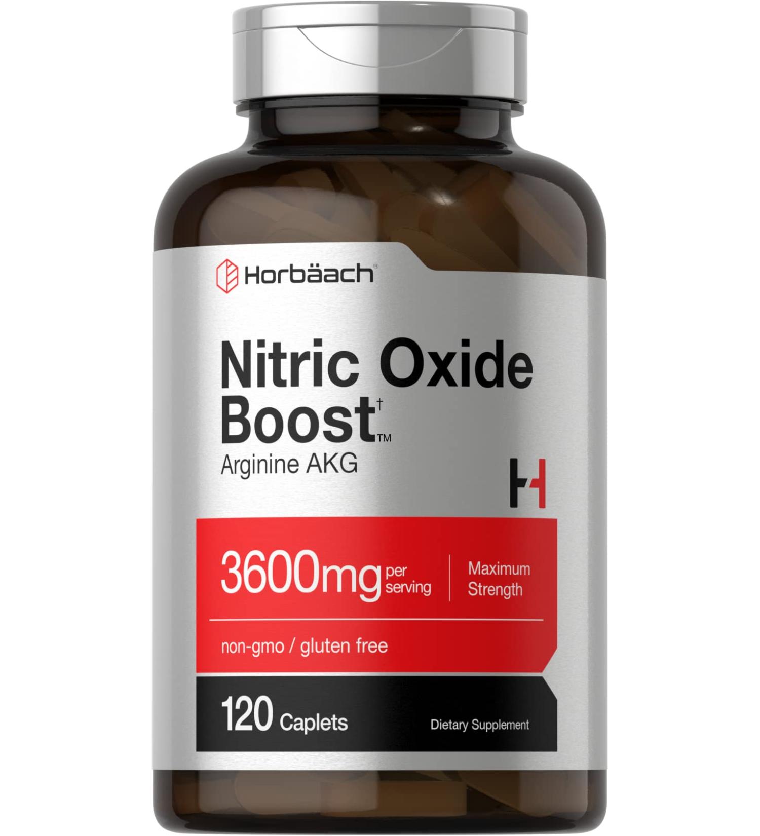 Nitric Oxide Booster 3600mg | 120 Caplets | Arginine AKG for Men and Women | Pre Workout Supplement | Non-GMO & Gluten Free | Horbaach - Buy Online on GoSupps.com