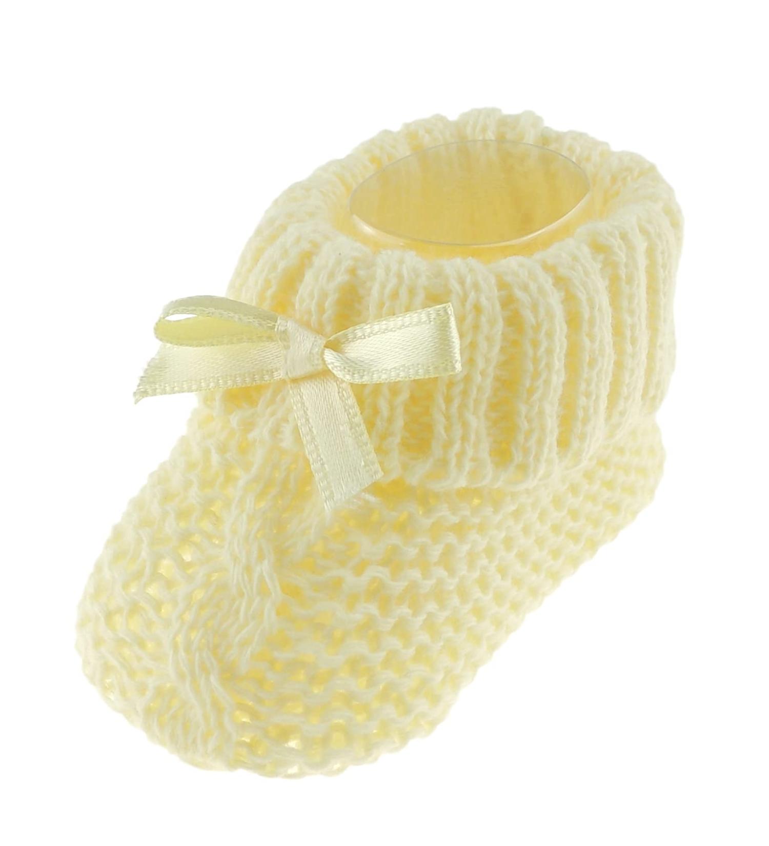 Glamour Girlz Newborn Baby Girls Boys Satin Bow Soft Tie Up Cable Essential Knit Booties 0-3 Months Lemon