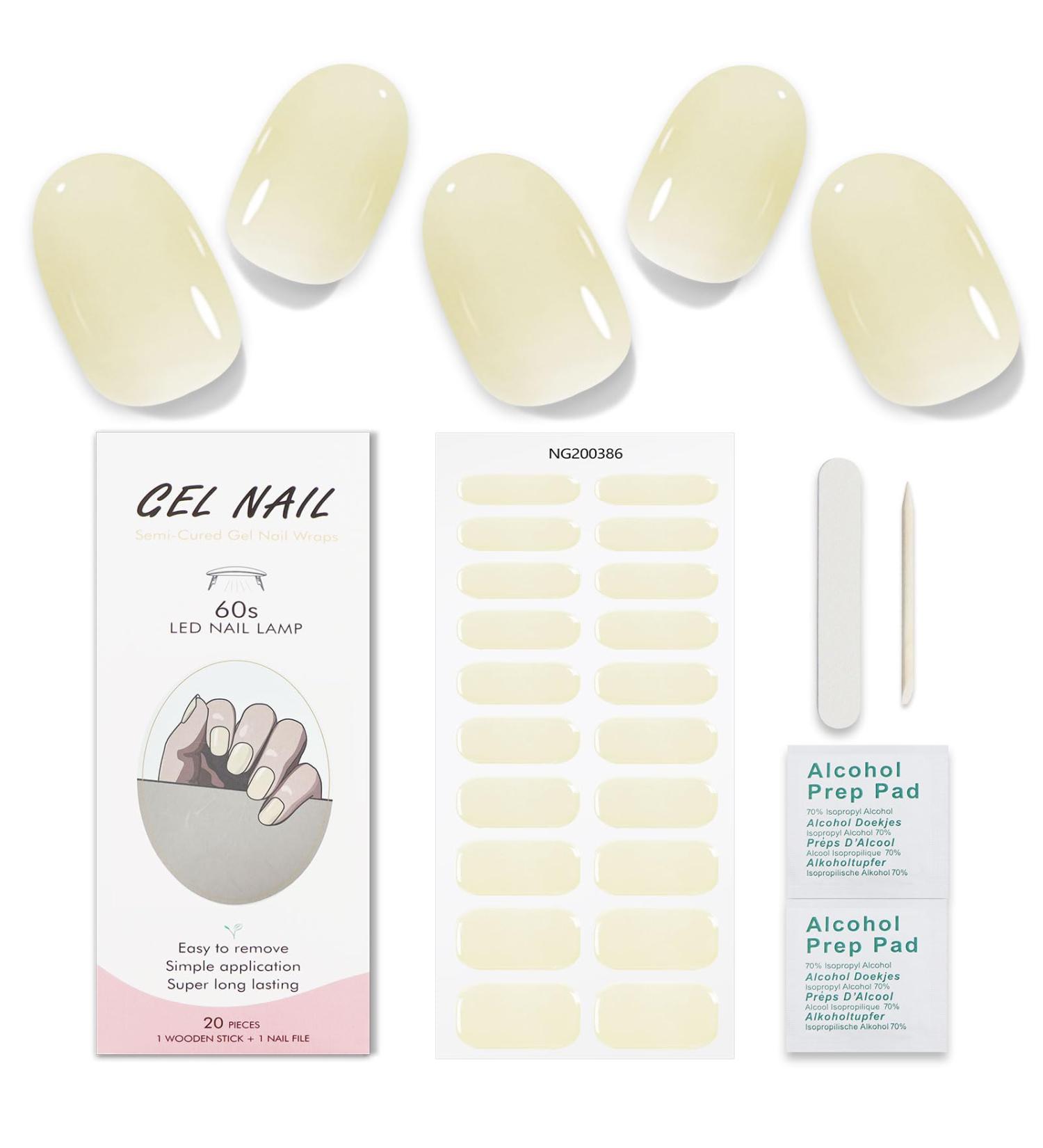 JMEOWIO Semi Cured Gel Nail Strips Pale Yellow Solid Color Gel Nail Stickers Nail Supplies Nail Art Design Decoration Accessories - Buy Online on GoSupps.com