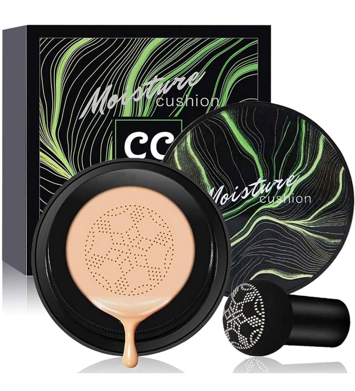 Air Cushion CC Cream & Mushroom Head Foundation Set with Makeup Sponge - Long Lasting & Easy to Use | Natural Skin Care - 2# Natural Color - Buy Online on GoSupps.com