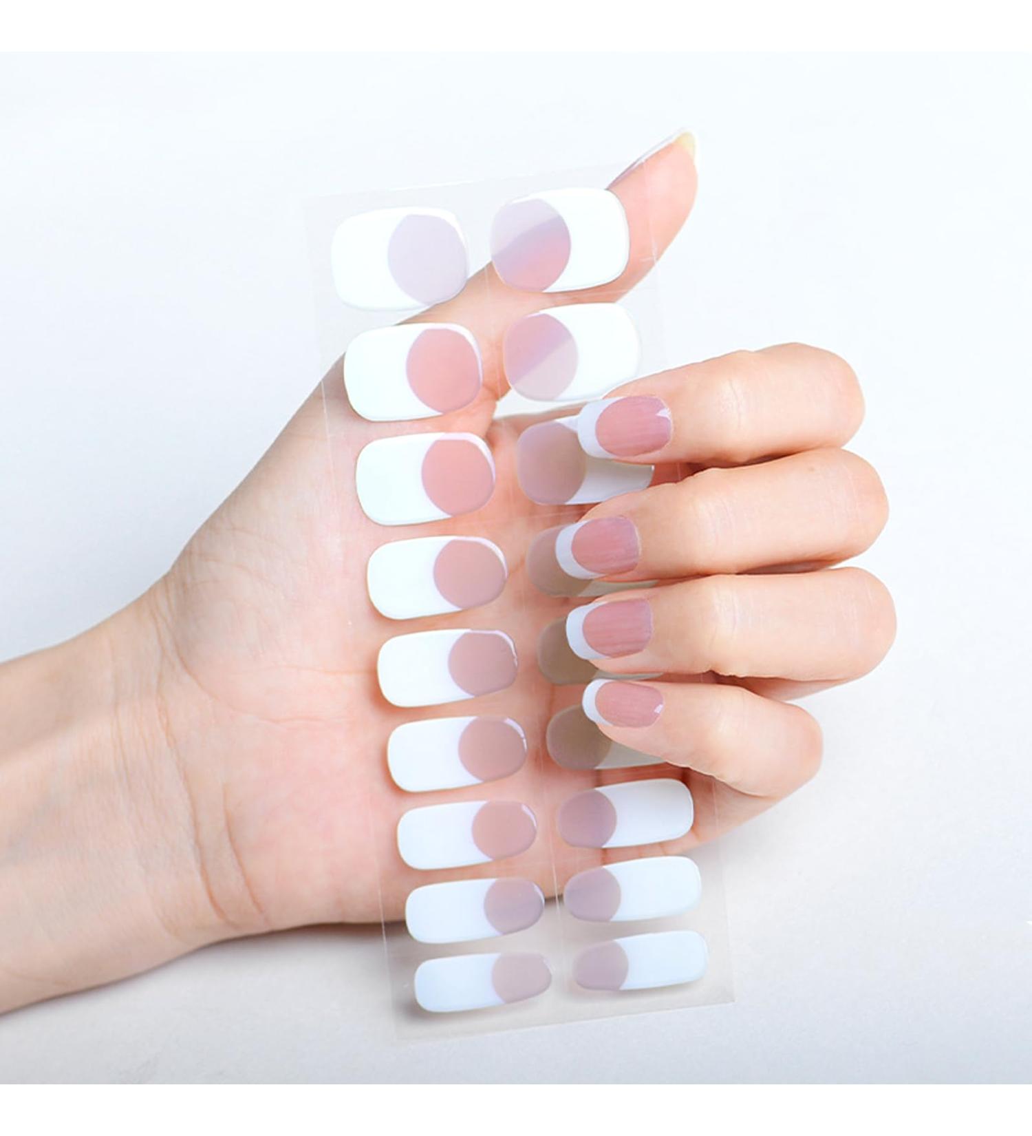 Semi Cured Gel Nails Strips - 18 Stickers Nail Wraps Soft Self -Adhesive Gel Nail Stickers Long Lasting for Nails French Tip Manicure Nail Wraps UV/LED Lamp Required - Buy Online on GoSupps.com