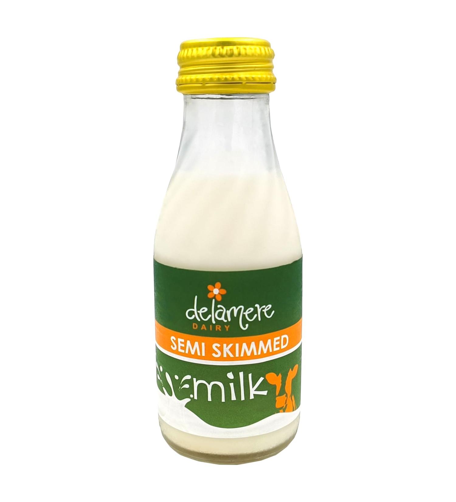 Delamere Dairy Semi Skimmed Milk Glass Bottles 97ml (12) Ideal for Guesthouses & Hotels