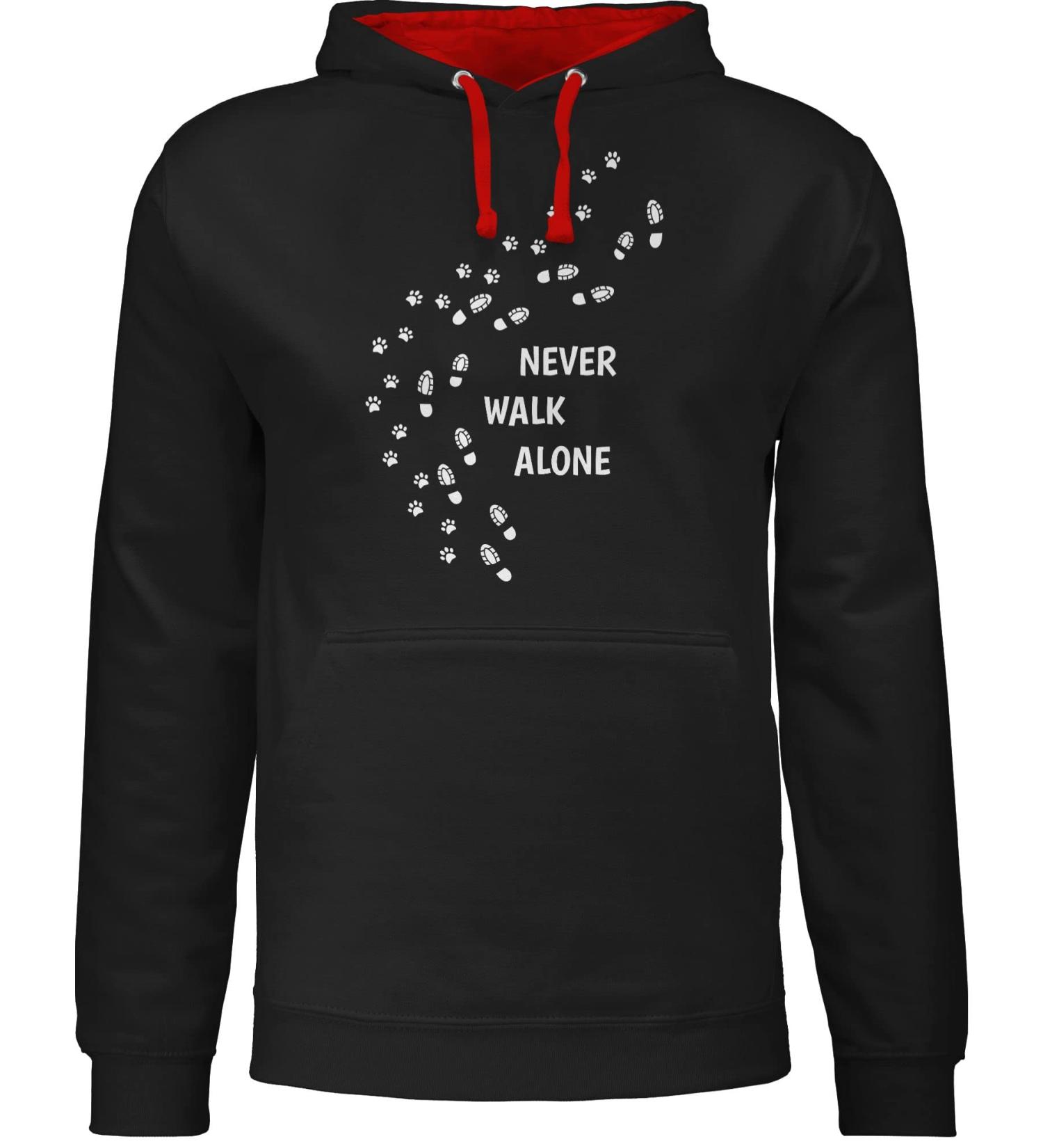 Shirtracer Contrast Two-Colored Hoodie for Dog Owners - 'Never Walk Alone' Gift | Unisex Sweater in Black/Red - Buy Online on GoSupps.com