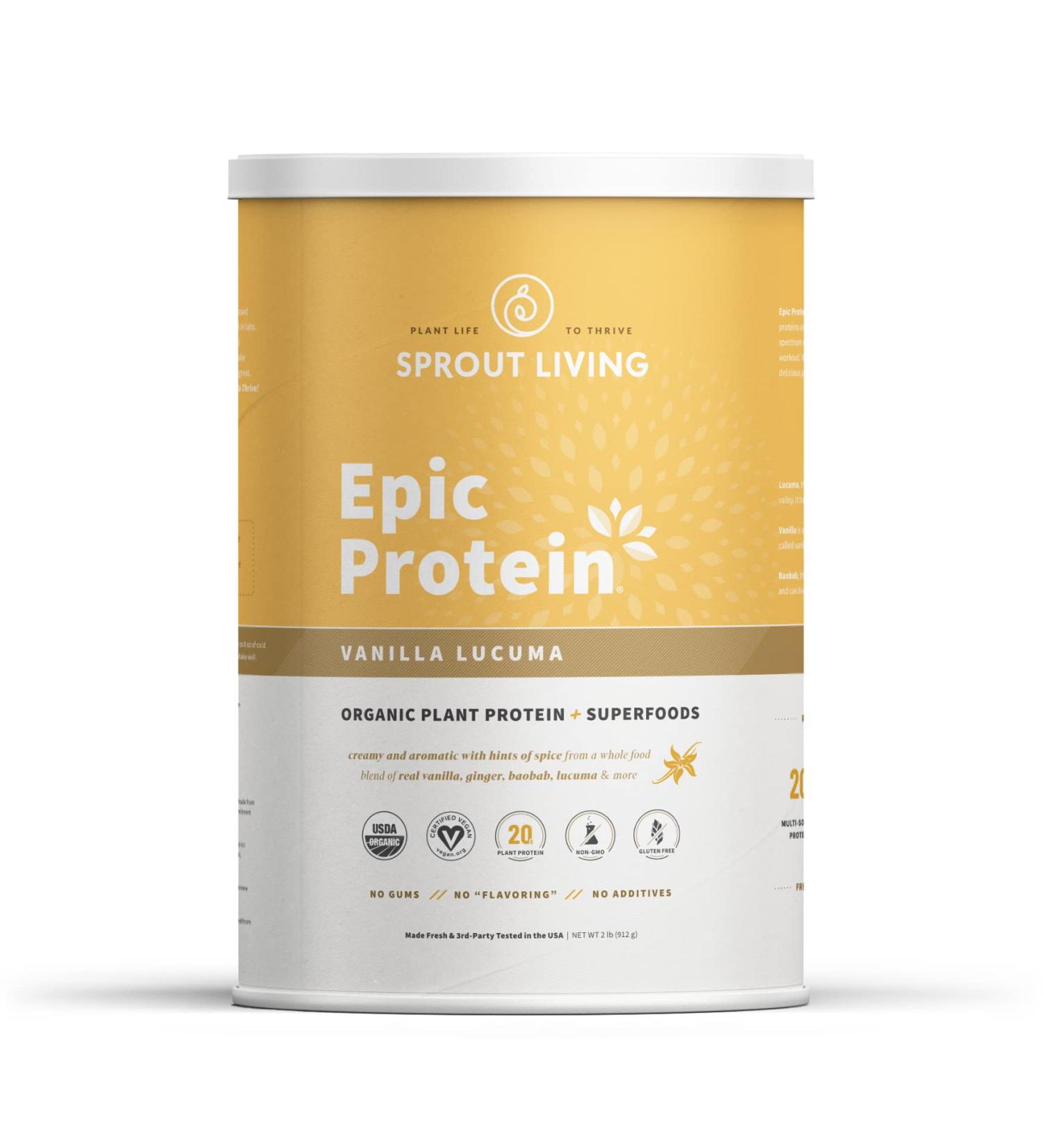 Sprout Living Epic Protein Organic Plant Protein + Superfoods - Vanilla Lucuma 2 lb (910g) - Vegan, Non-GMO - Buy Online on GoSupps.com