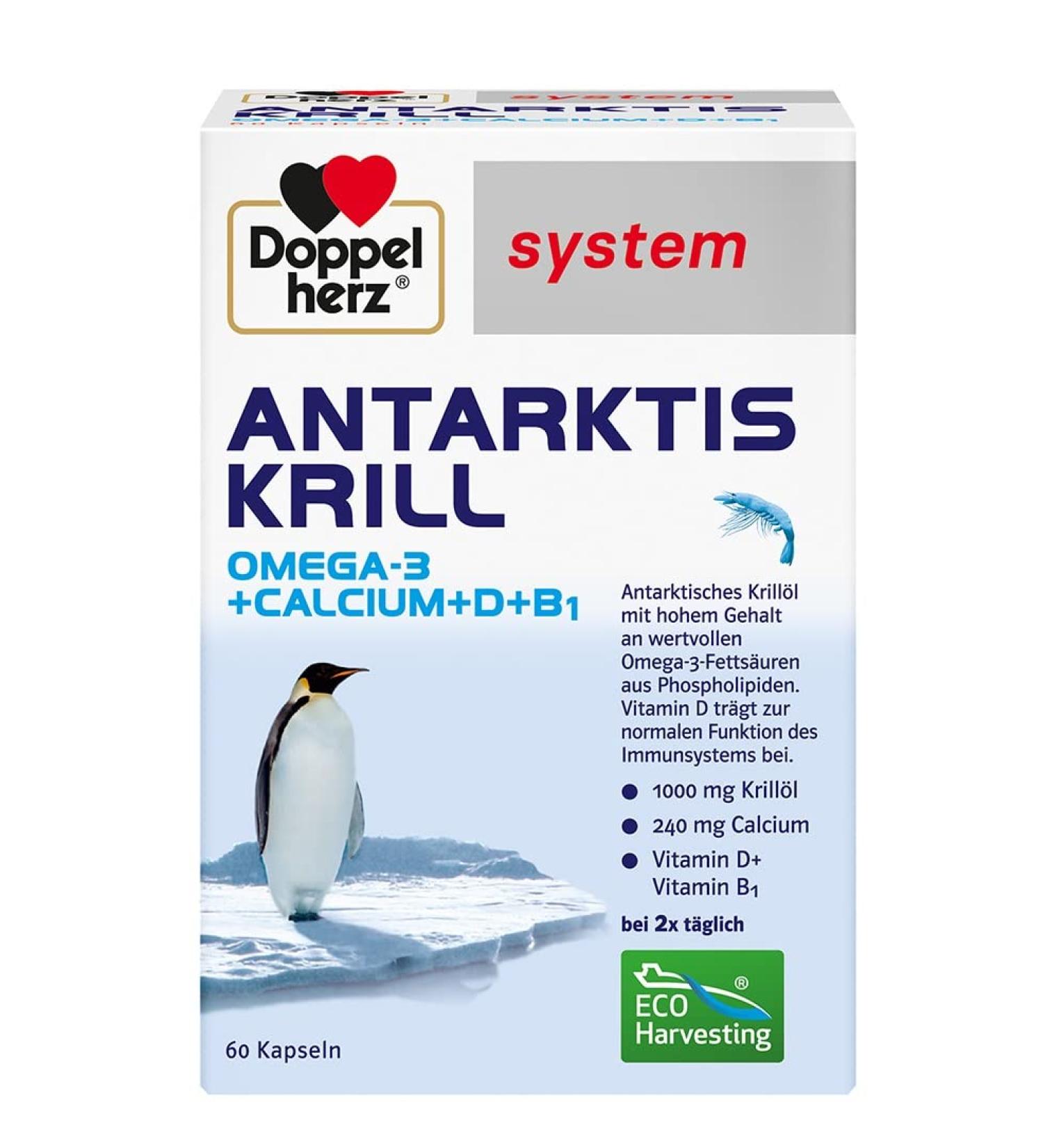 Double-Heart Antarctic Krill Omega-3 + Calcium & Vitamin D - 60 Capsules for Heart & Immune Support - Buy Online on GoSupps.com