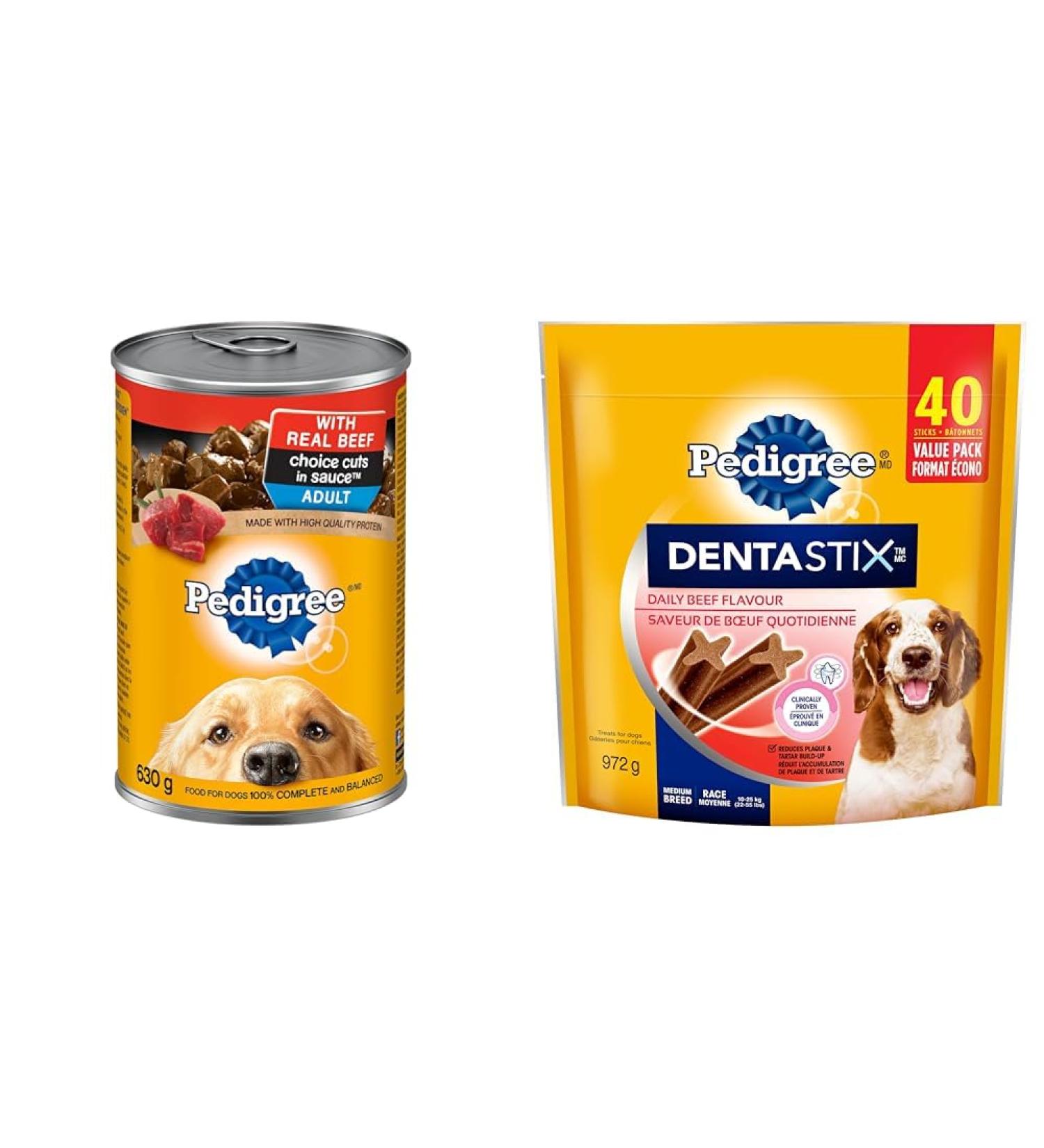 PEDIGREE Choice Cuts in Sauce Adult Wet Dog Food Canned with Real Beef 630g (12 Pack) & DENTASTIX Oral Care Adult Dog Treats for Medium Dogs - Beef 40 Sticks - Buy Online on GoSupps.com