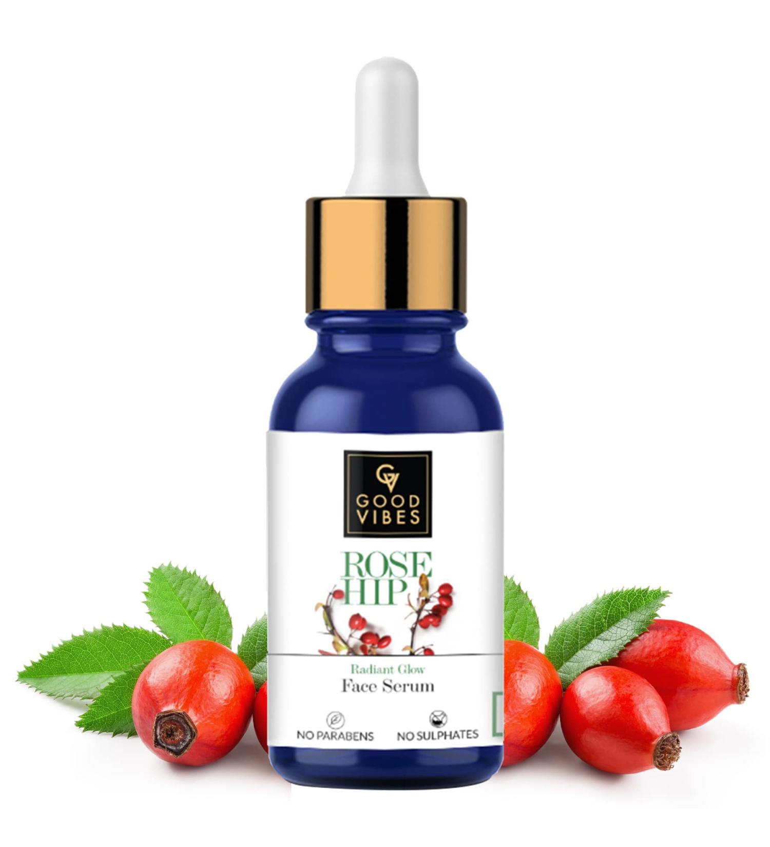 Good Vibes Rose Hip Radiant Glow Face Serum | Lightweight Anti-Aging Moisturizer for All Skin Types | Corrects Dark Spots | 10ml | Paraben & Sulfate Free | Cruelty-Free - Buy Online on GoSupps.com