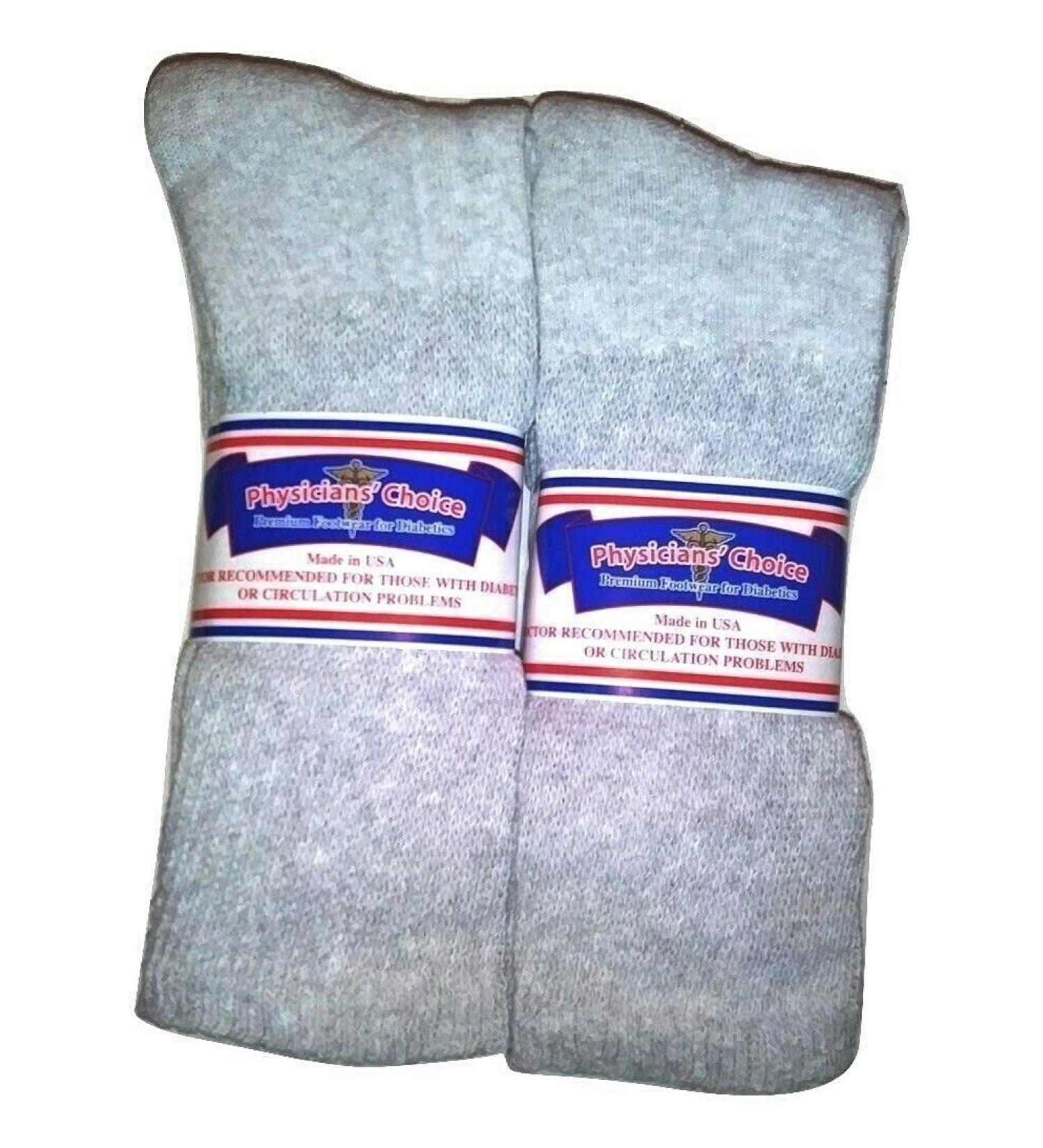 6 pair Physicians Choice 13-15 GRAY Crew Diabetic Socks Unisex Loose fit top