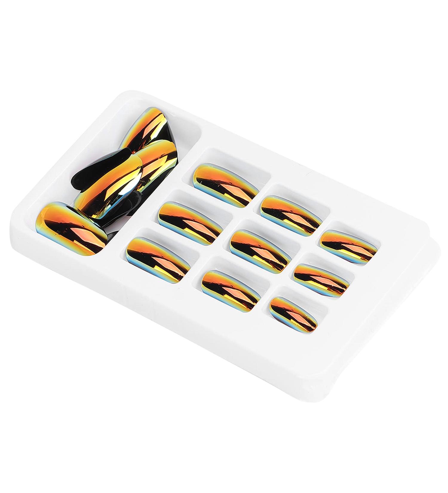 Full Cover False Nails Easy Trim File Artificial Fake Nails Convenient 12 Different Sizes Bright Color Fashionable for Home Use for Nail Salons(LG01) - Buy Online on GoSupps.com