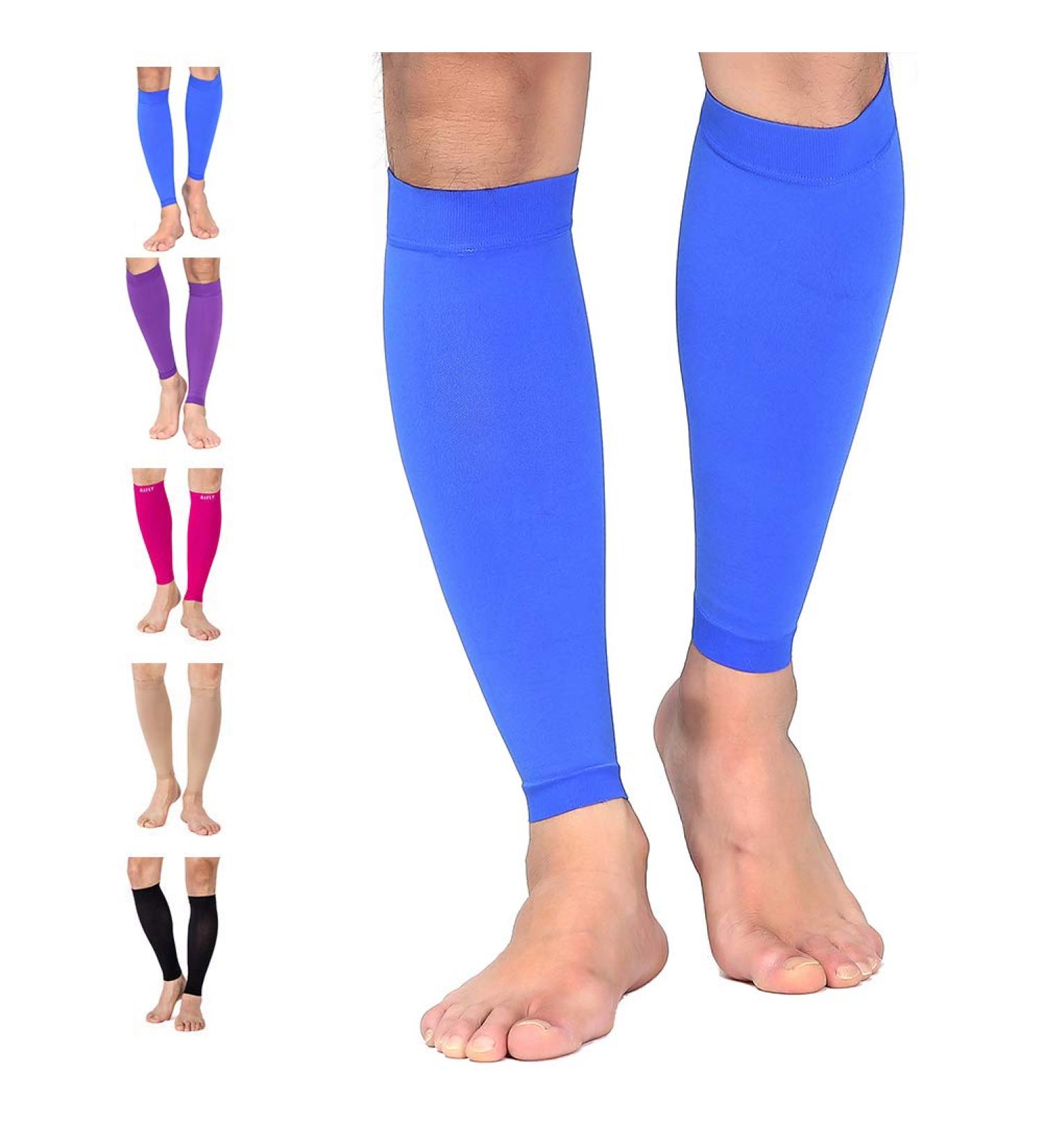 TOFLY Calf Compression Sleeve 1 Pair - 20-30mmHg Footless Compression Socks for Men & Women - Leg Support, Shin Splint Pain Relief - Swelling, Varicose Veins, Nursing, Travel - Blue (Size S - 5XL) - Buy Online on GoSupps.com