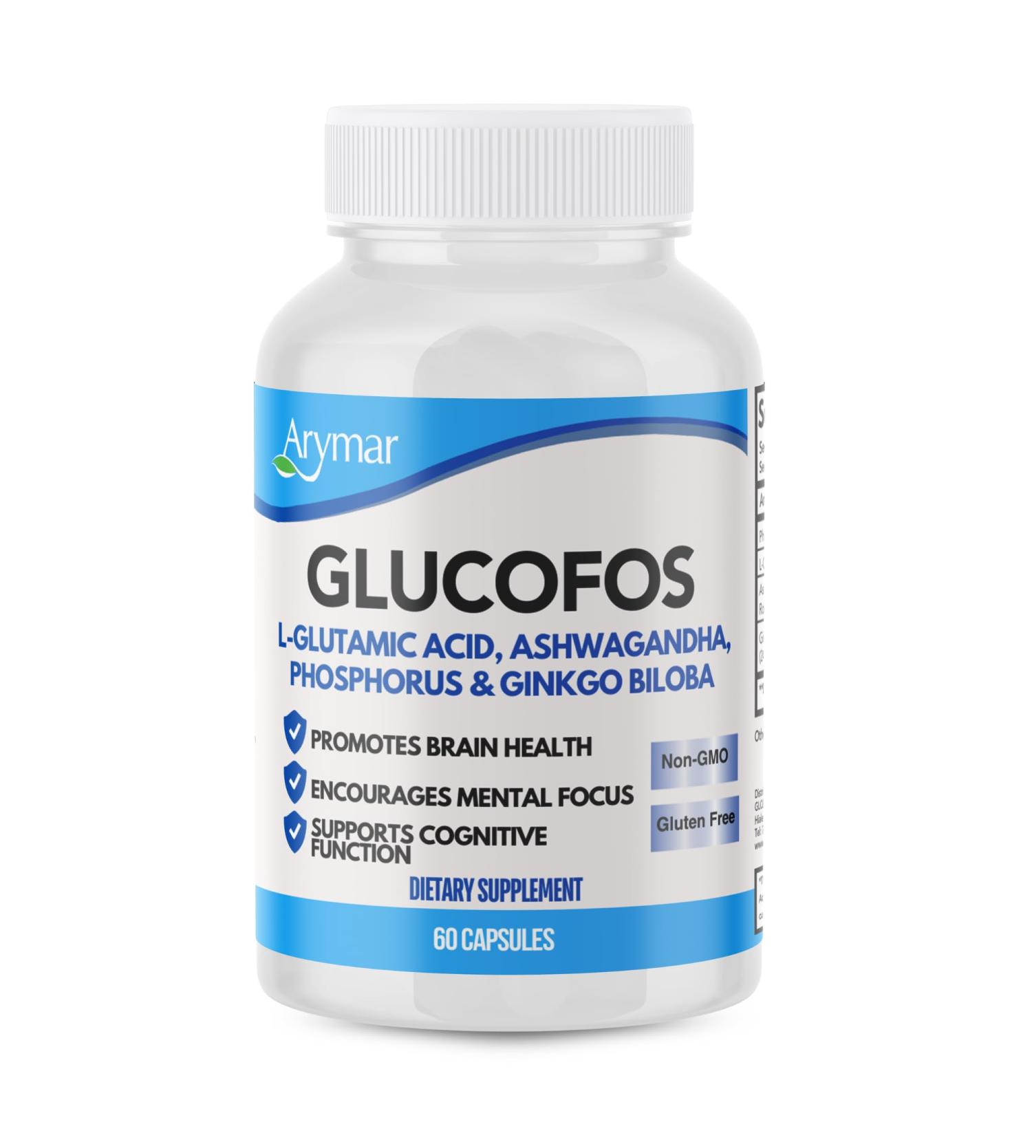 Arymar Glucofos L-Glutamic Acid Ashwagandha Ginkgo Biloba & Phosphorus Brain & Nerve Support Supplement 60 Capsules - Buy Online on GoSupps.com