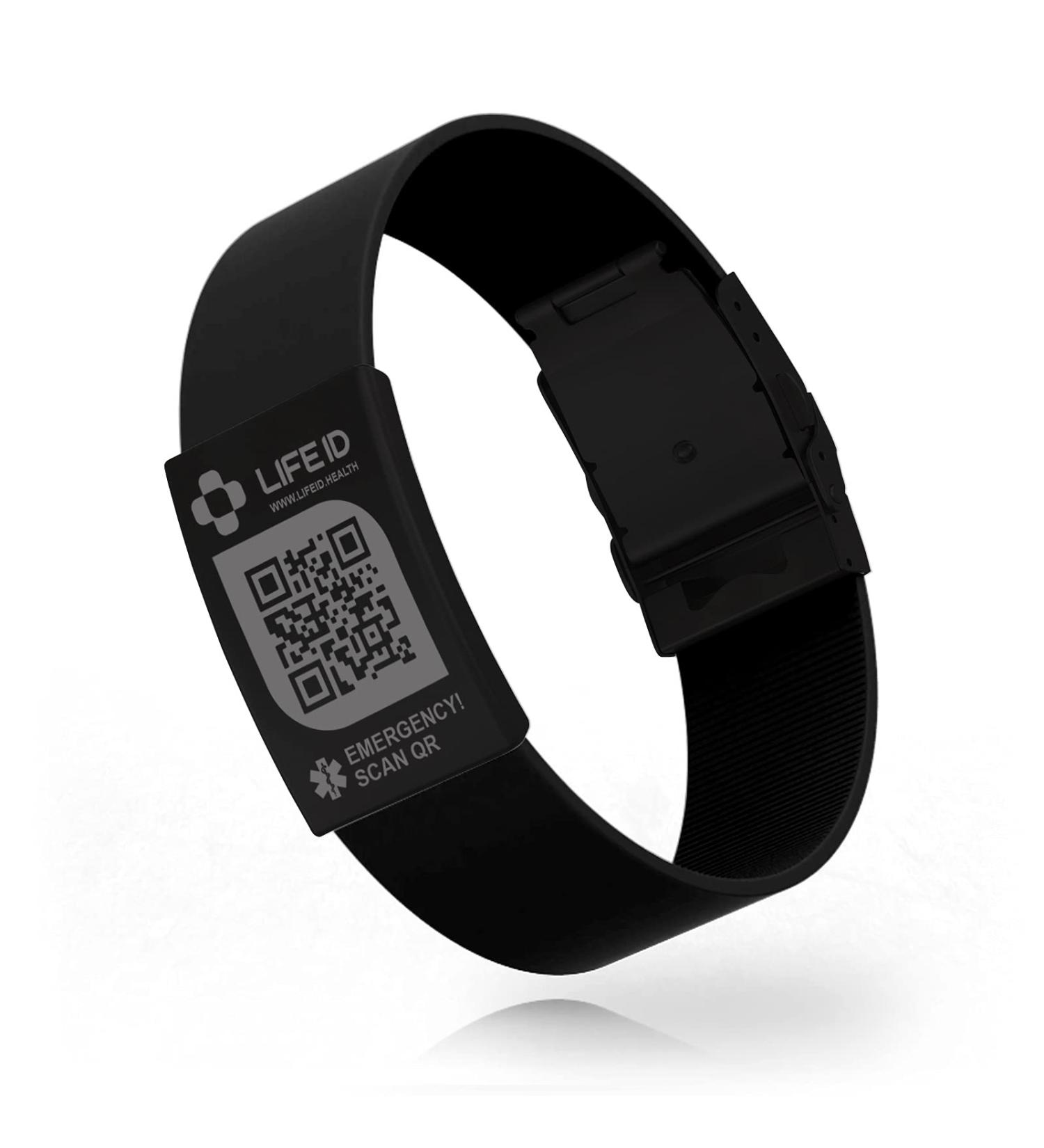LIFE ID 20mm Scannable Medical Alert Bracelet for Women - Editable Info, Free Profile, No Subscriptions - Black & Charcoal - Buy Online on GoSupps.com