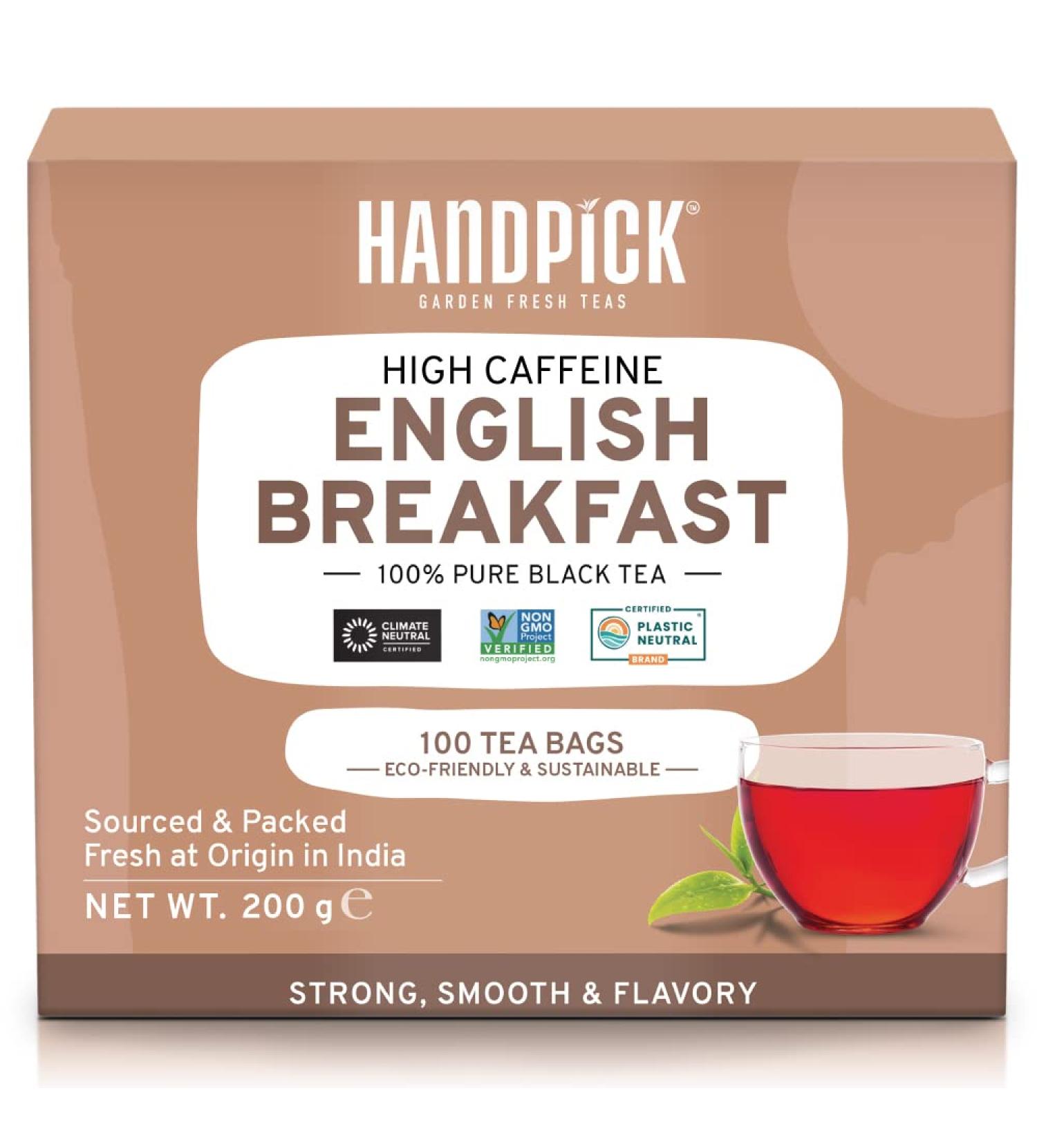 100 Count HANDPICK English Breakfast Black Tea Bags | Strong Robust Flavor | Eco-conscious & Brews Perfect English Breakfast & Kombucha Tea - Buy Online on GoSupps.com