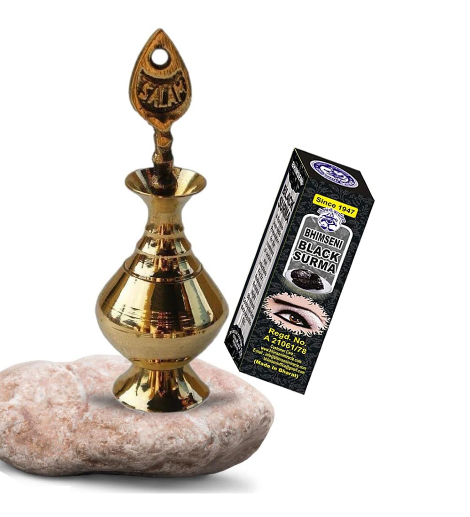 BlueQueen Islamic Brass Eye Liner Antique Bottle Holder for Women - Vintage Engraved Wedding Party Accessory with Free Eye Liner Powder - Buy Online on GoSupps.com