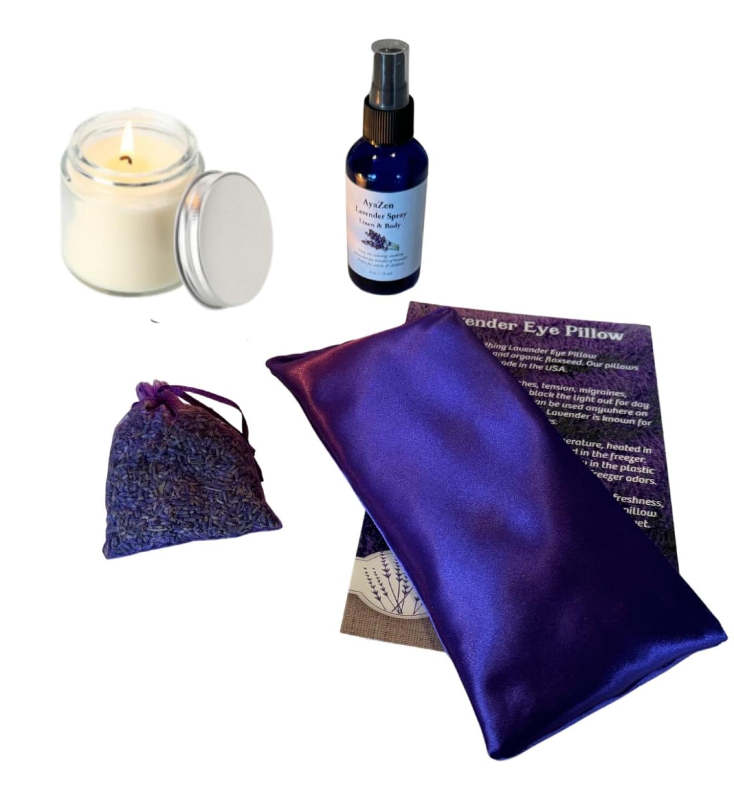 Relaxation Gift Set for Women | AyaZen Lavender Eye Pillow Spray Sachet & Soy Candle | Aromatherapy Stress Relief | Perfect Christmas & Yoga Gifts | Made in USA - Buy Online on GoSupps.com