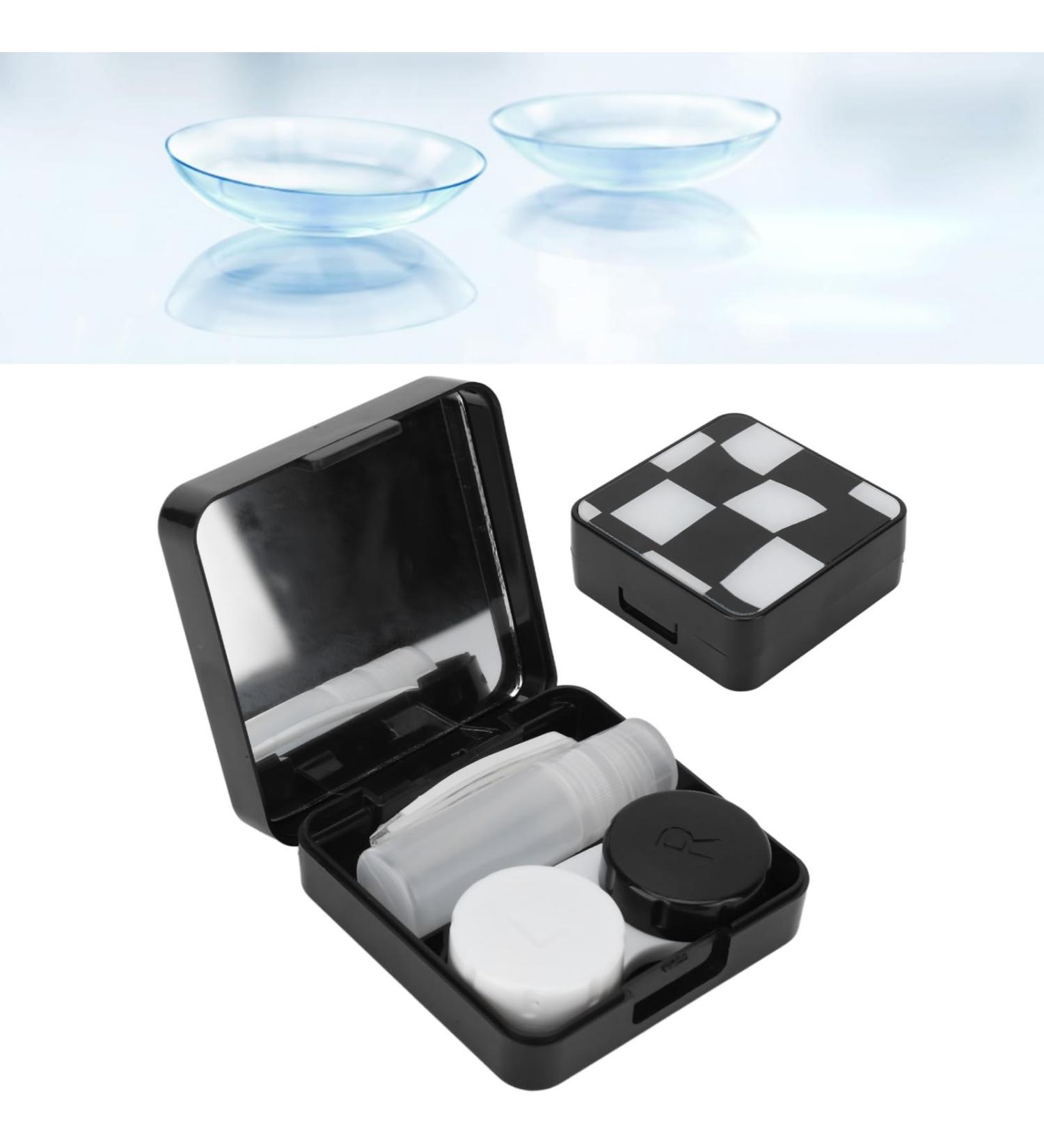 Portable Contact Lens Storage Box - Black & White Mini Case for Easy Travel | Soft Contact Lenses Organizer - Buy Online on GoSupps.com
