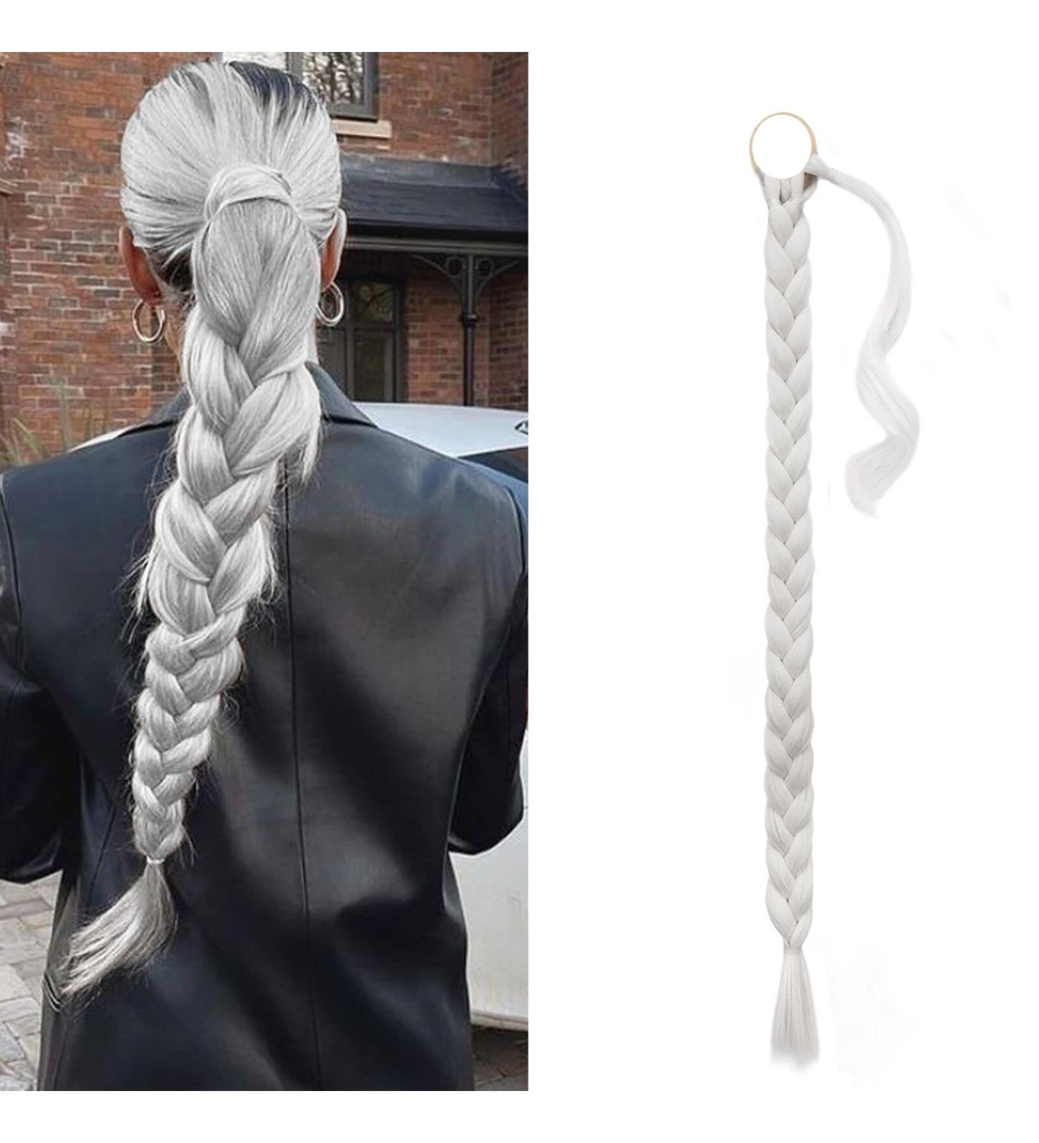 BARSDAR 76cm Braided Ponytail Extension - Soft Synthetic Hair in Ash Platinum Blonde | DIY Hair Accessories for Women - Buy Online on GoSupps.com