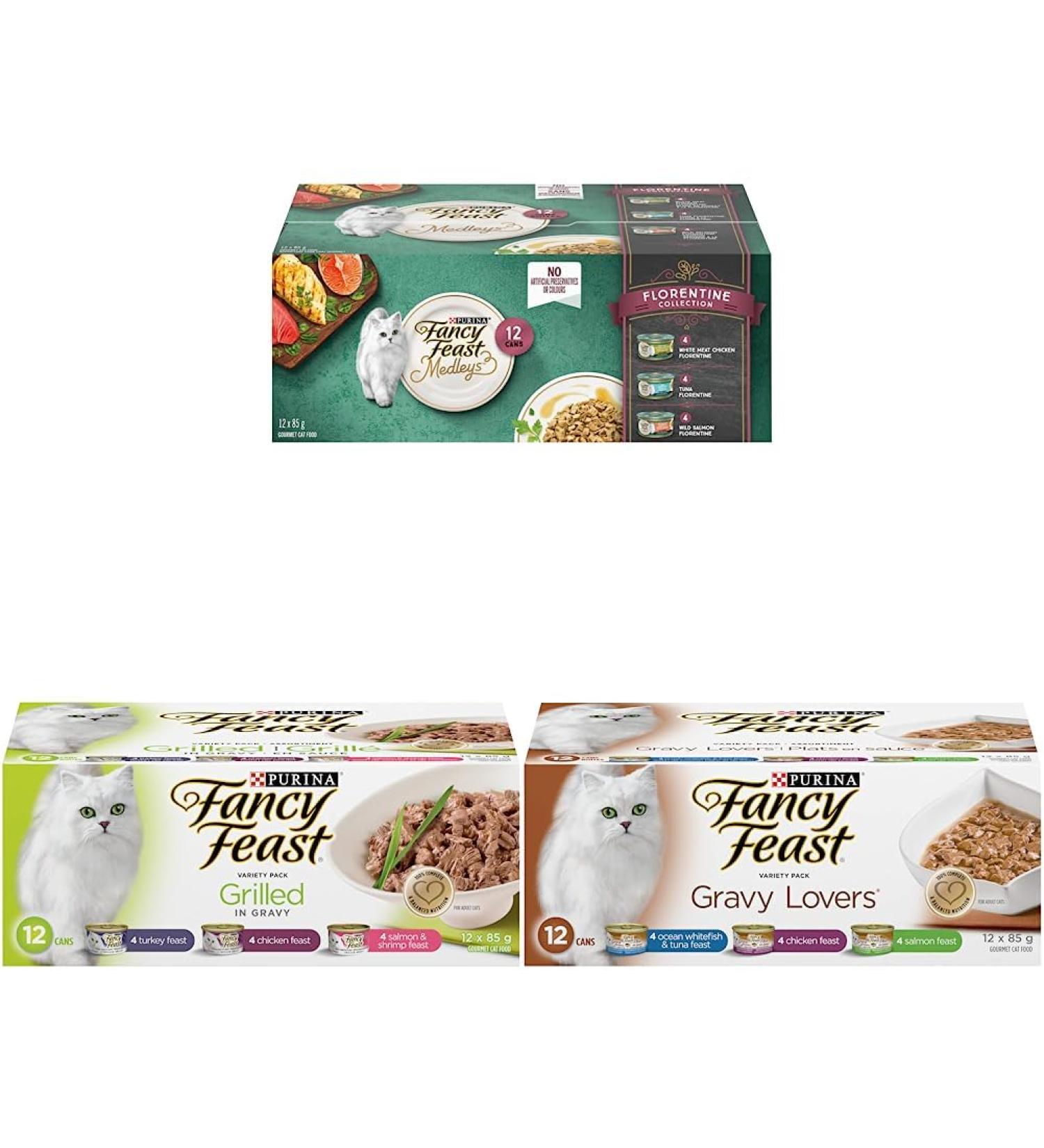 Fancy Feast Wet Cat Food Elegant Medleys Florentine & Fancy Feast Wet Cat Food Grilled in Gravy Variety Pack 85g & Fancy Feast Wet Cat Food Gravy Lovers Variety Pack 85 g - Buy Online on GoSupps.com