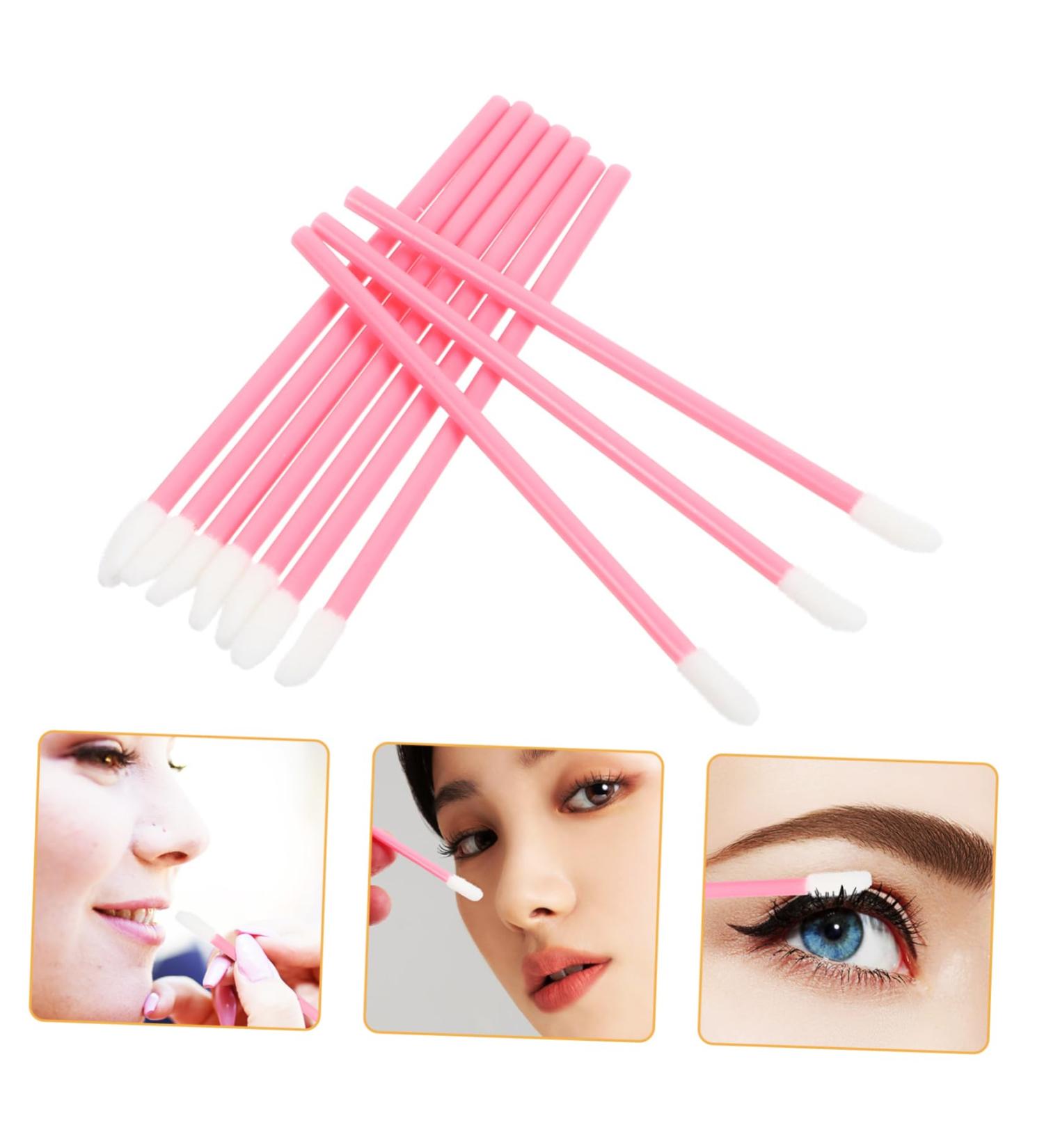 Mikinona 100pcs Eyelash & Makeup Brush Set - Lip Balm Eyeshadow Lipstick & Concealer Applicators | Cosmetic Beauty Tools in Pink - Buy Online on GoSupps.com