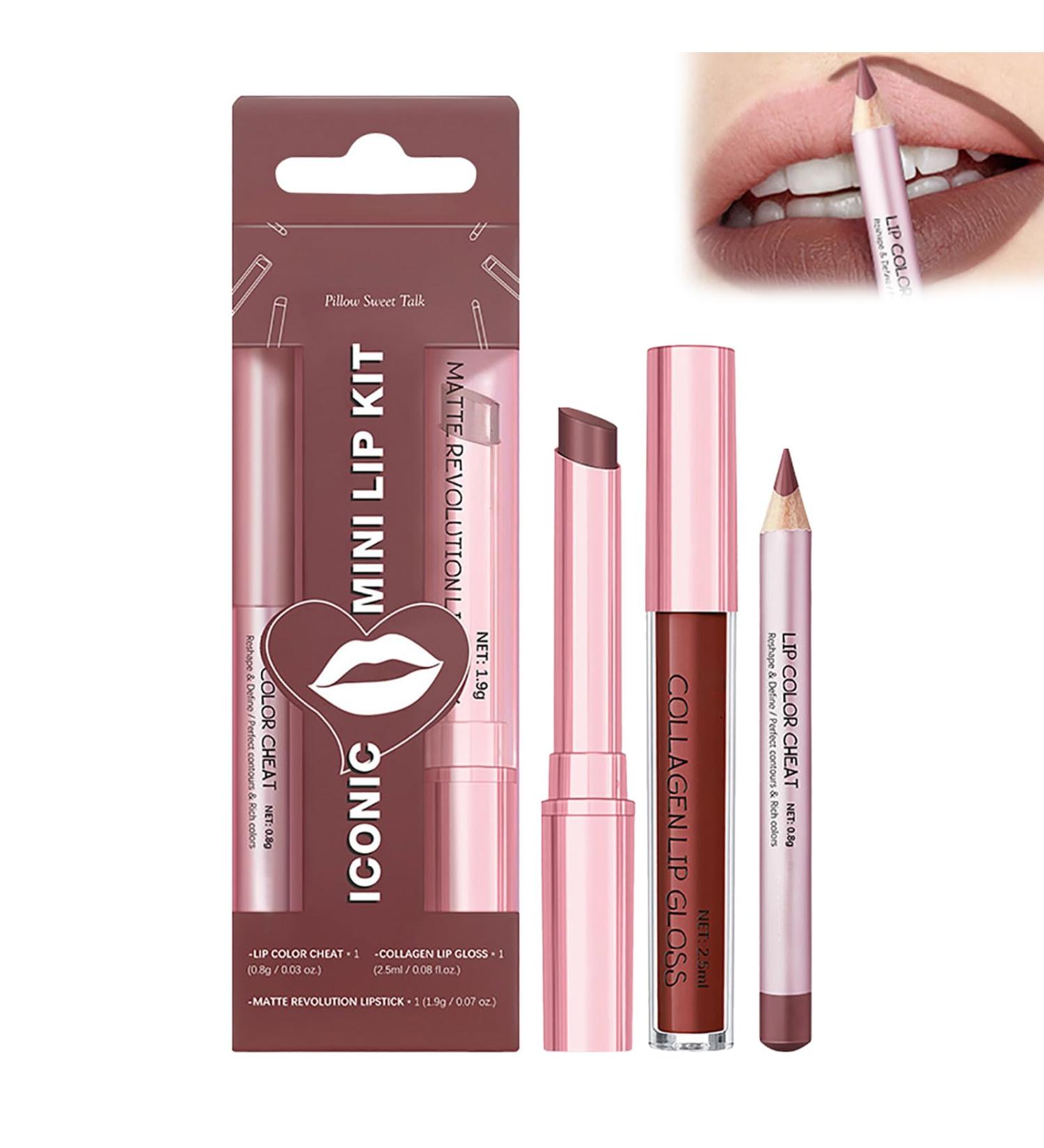  Generisch Set of 3 matte liquid lipsticks lip balm and lip pencil pink tinted moisturizing lip balm collagen lip gloss for dry lips waterproof (coffee) - Buy Online on GoSupps.com