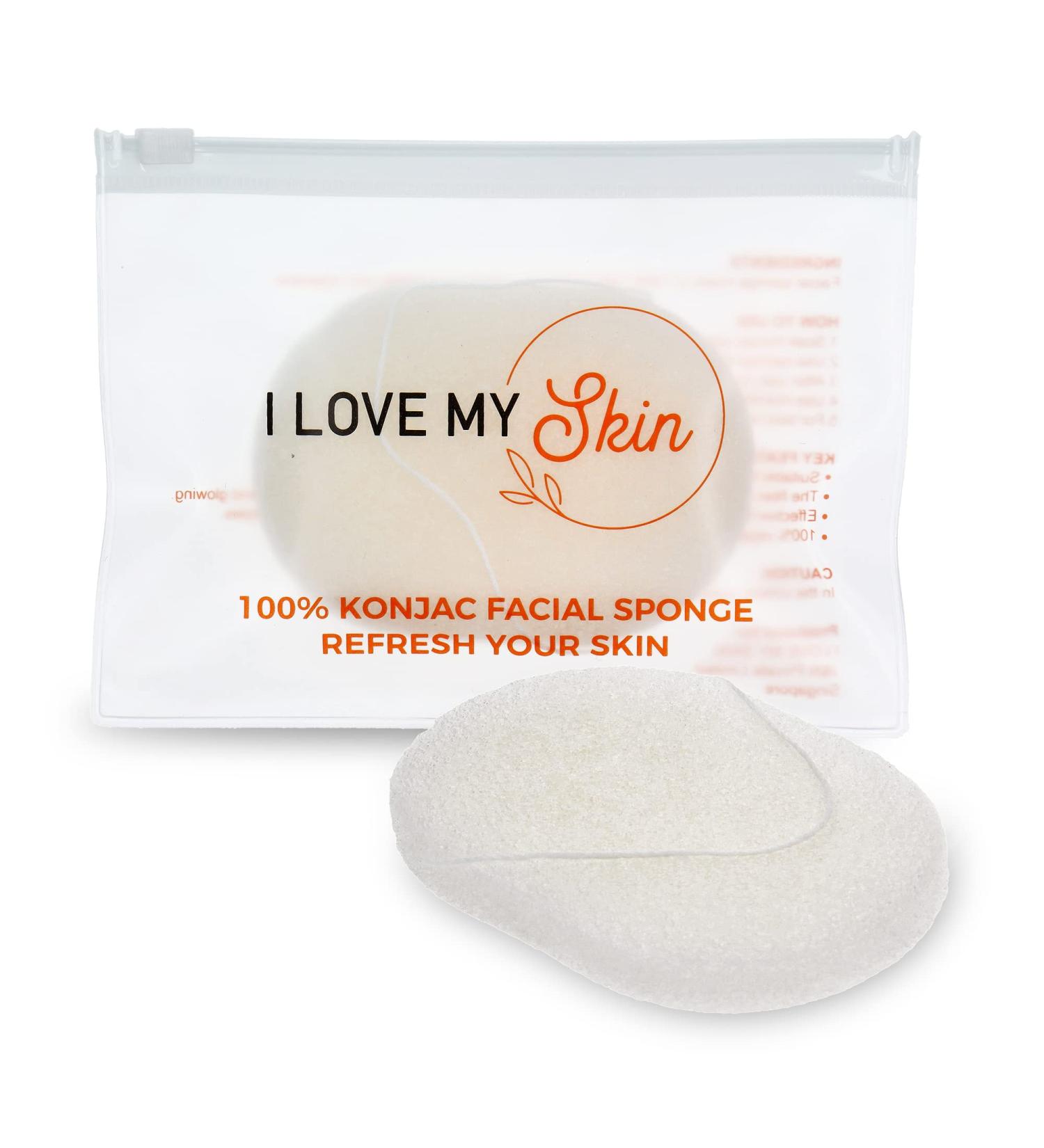 I LOVE MY SKIN Konjac Facial Sponge - 100% Natural Exfoliating Scrubber for Gentle and Thorough Cleansing - Unclogs Pores, Removes Dead Skin, Dirt, and Makeup - Ideal for Baby Bath - Pristine White - Buy Online on GoSupps.com
