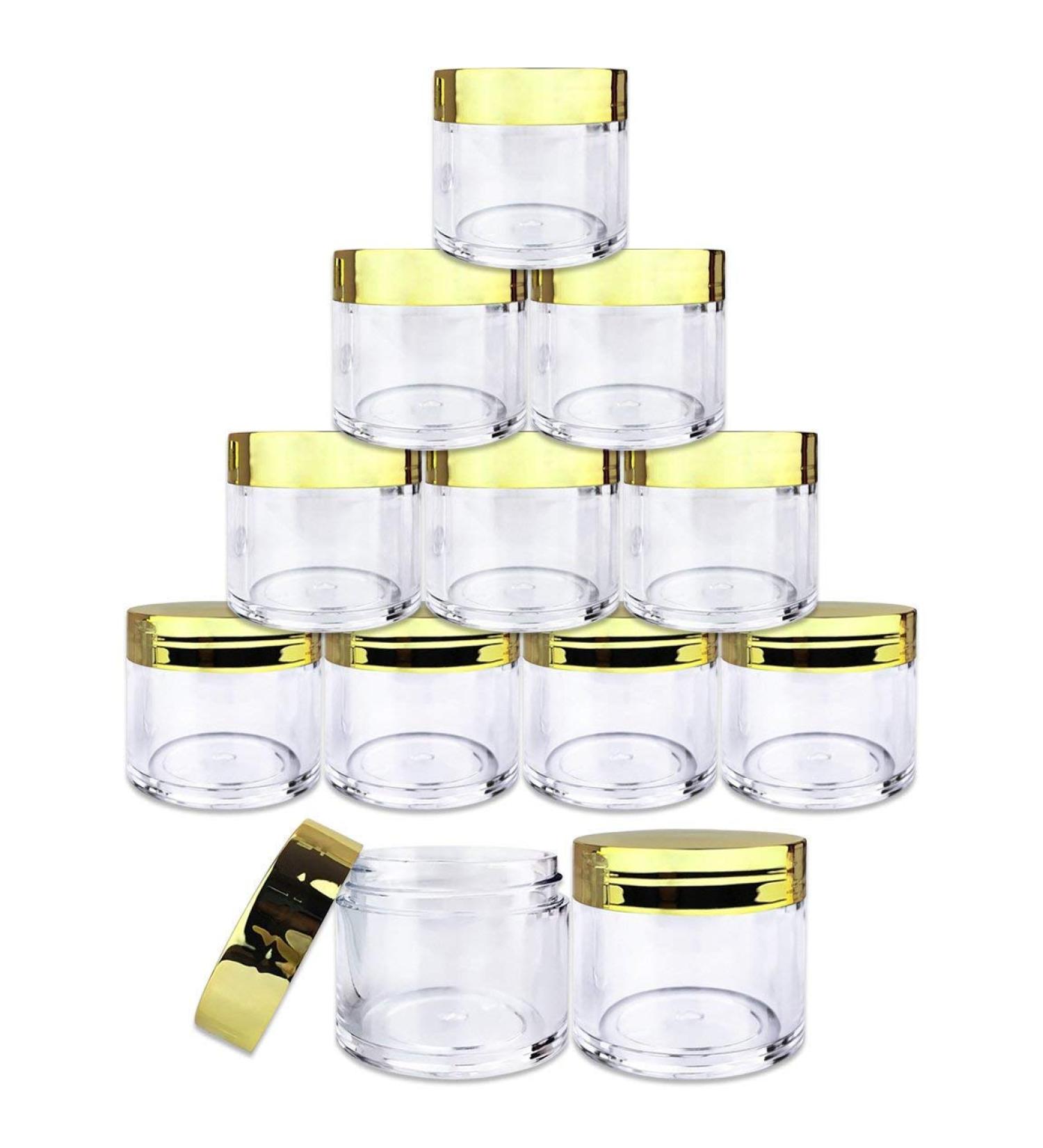 Buy Beauticom 30g Double Wall Clear Plastic Leak Proof Jars - 12 Metallic Gold Jars for Creams Lotions Makeup & More | International Shipping Available - Buy Online on GoSupps.com