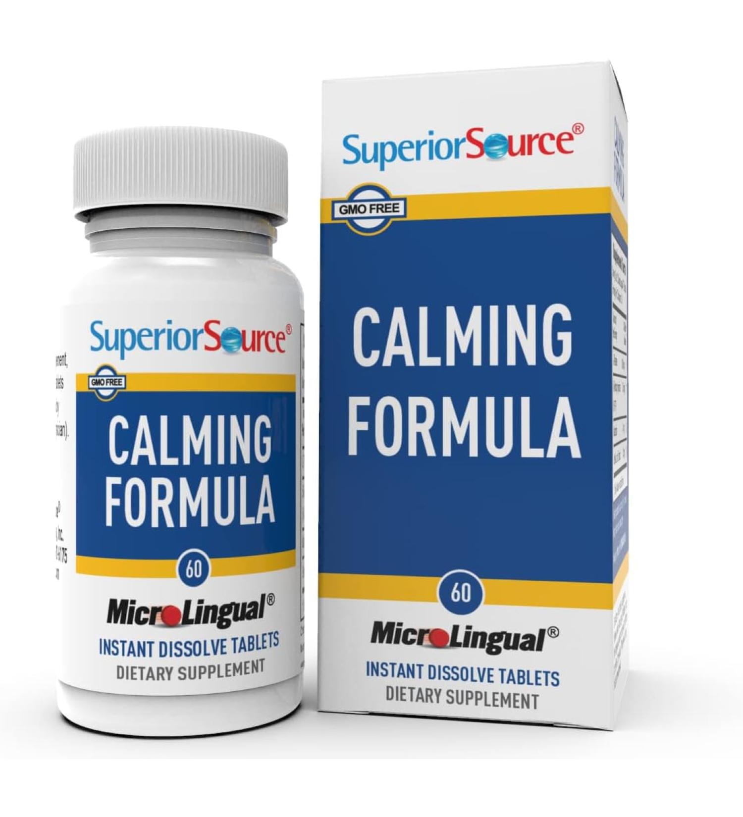 Superior Source Calming Formula - L-Theanine & Melatonin Quick Dissolve Tablets | 60 Ct Non-GMO | Enhanced Mood & Sleep Support - Buy Online on GoSupps.com