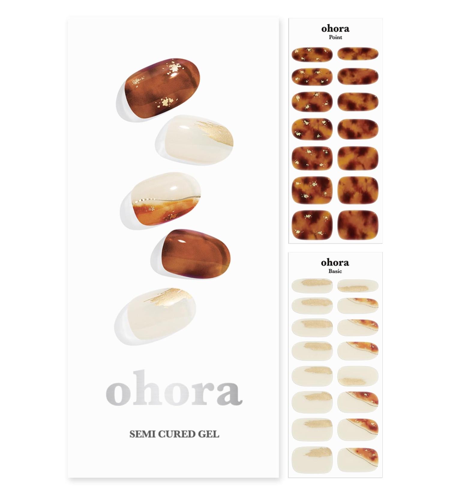 Ohora Semi Cured Gel Nail Strips - Amber Nuance | Easy Application Long Lasting Salon-Quality | Brown Patterned | Compatible with UV/LED Lamps | Includes Prep Pads Nail File & Wooden Stick - Buy Online on GoSupps.com