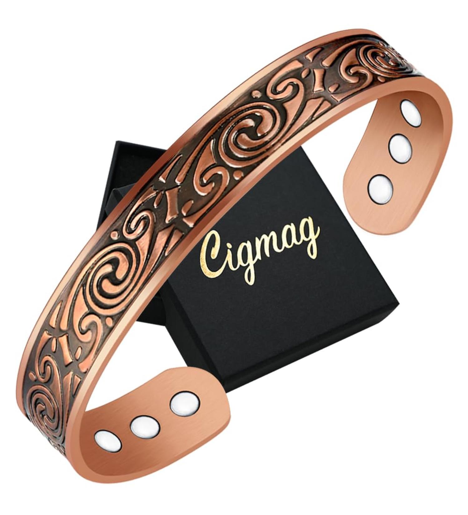Cigmag 9X Mens Copper Bracelet | Ultra Strength Magnet | Adjustable Cuff Bangle | Father's Day Gift | Classic Viking Pattern - Buy Online on GoSupps.com